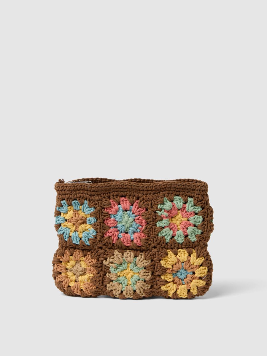 Multicoloured cotton-blend pouch with crochet_0