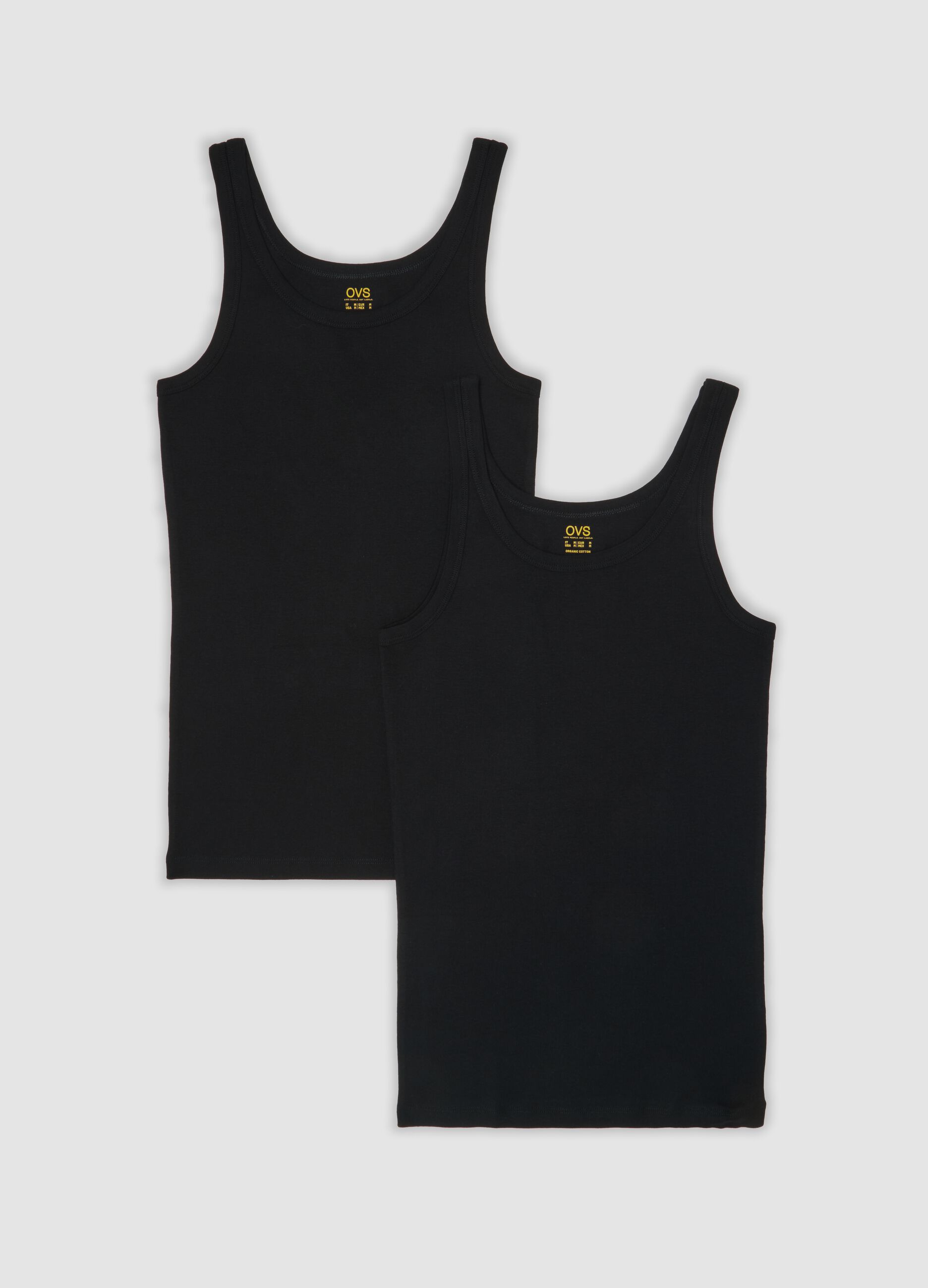2-pack of black crew-neck vests in pure organic cotton