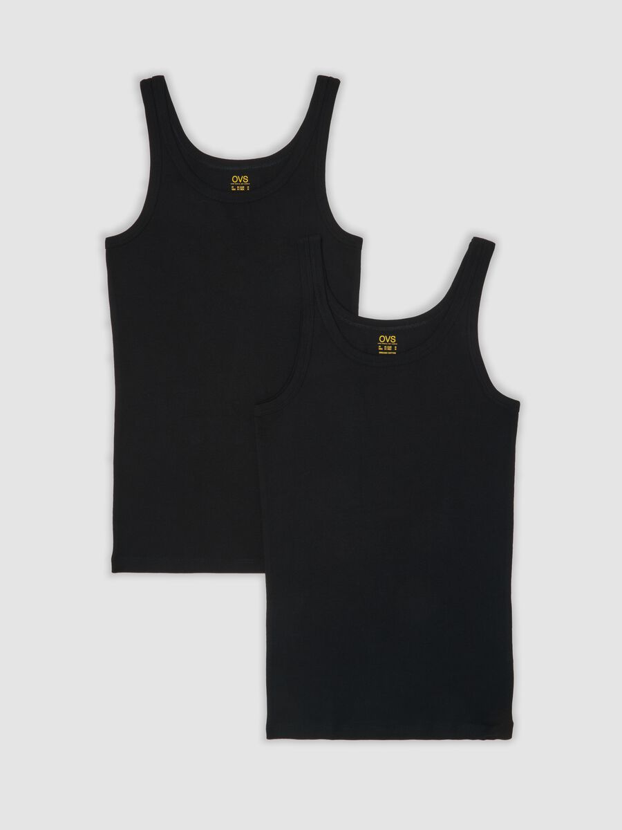 2-pack of black crew-neck vests in pure organic cotton_0