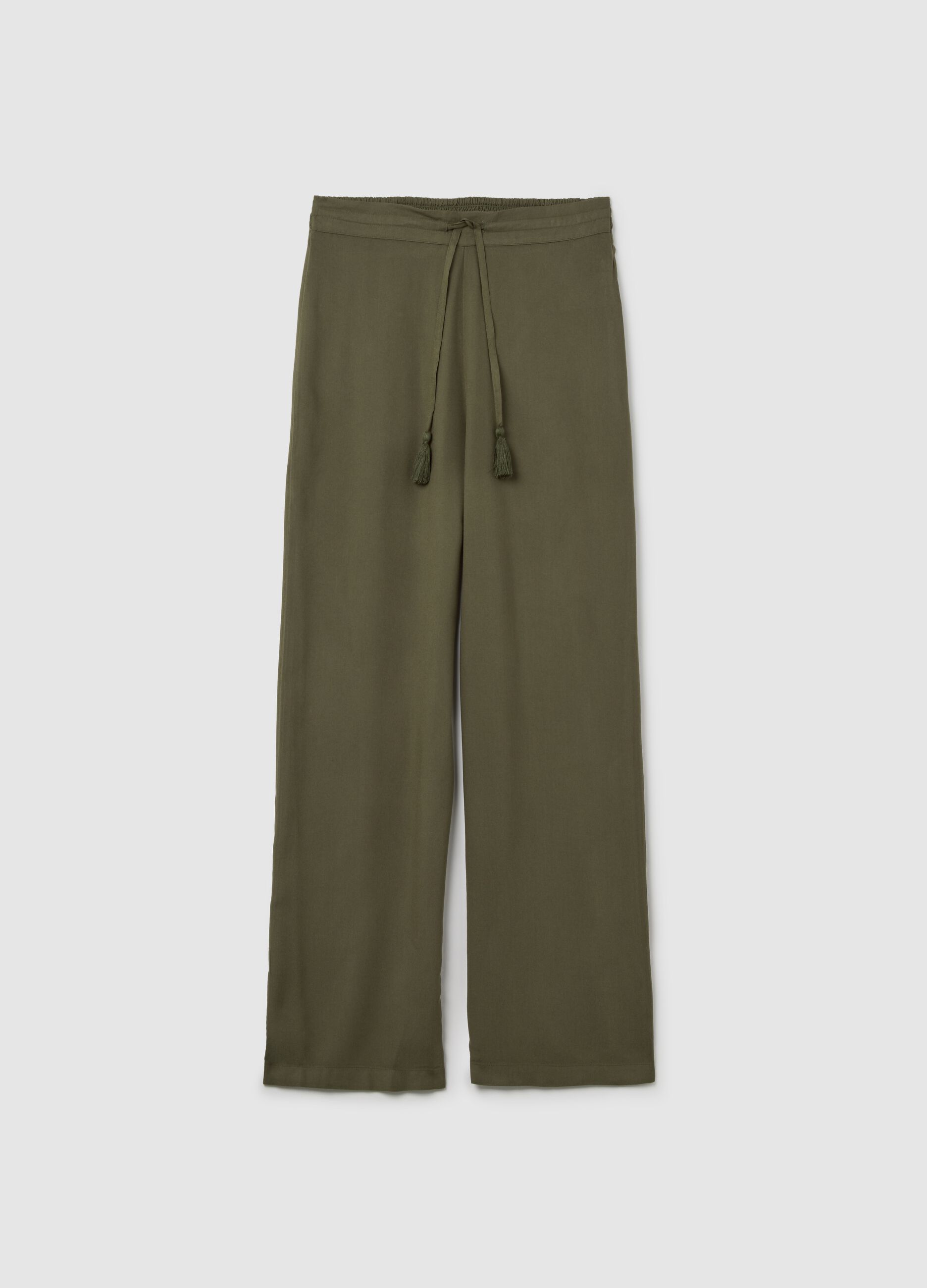 Pantaloni lunghi da donna  verde con vita elastica
