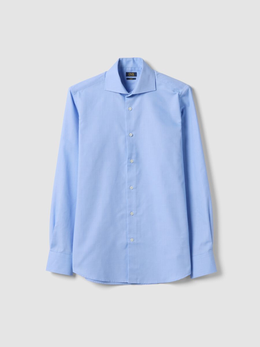 Blue slim-fit cotton-blend shirt_4