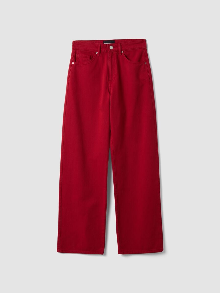 Jeans denim rossi wide leg in puro cotone_0