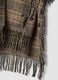 Brown checked wool and viscose blend cape with fringed trim_2