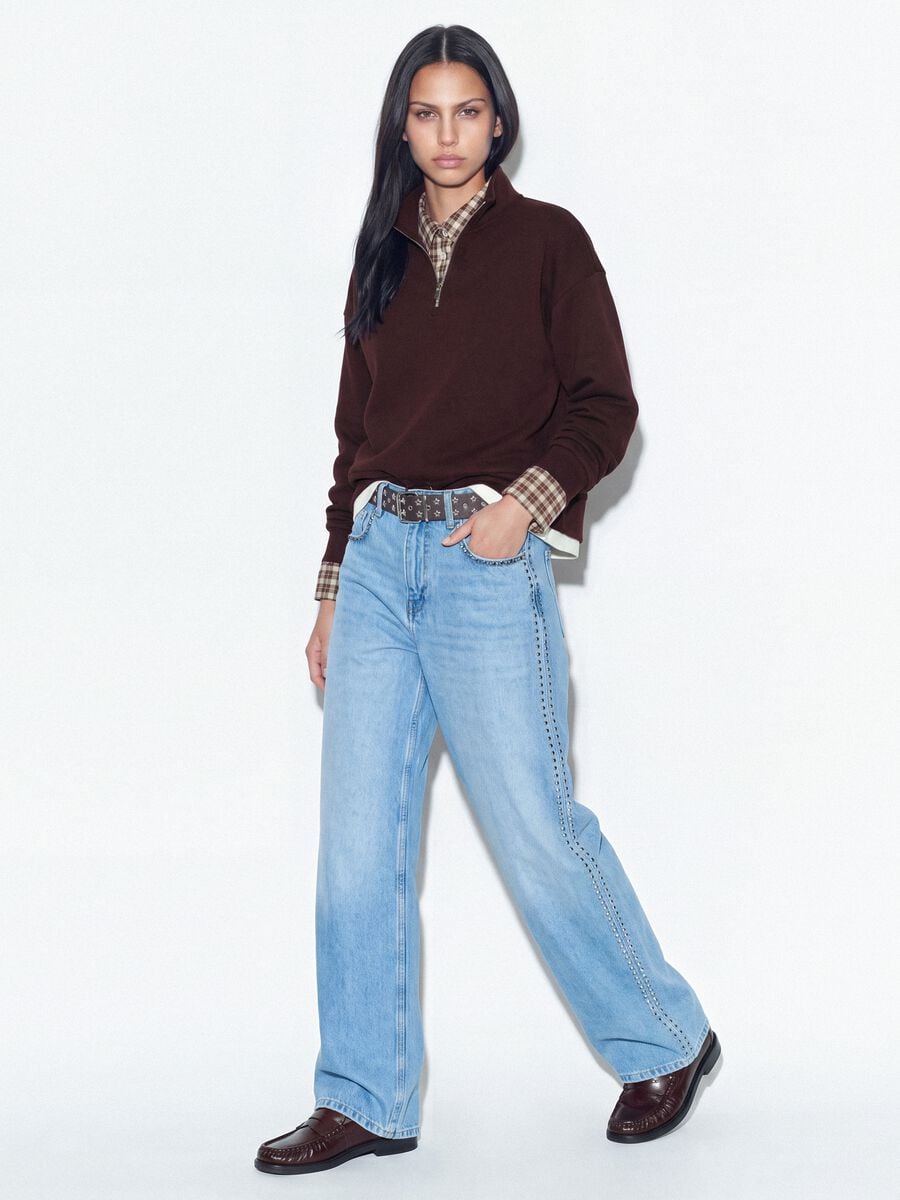 Purple cotton-blend half-zip layered regular fit_1