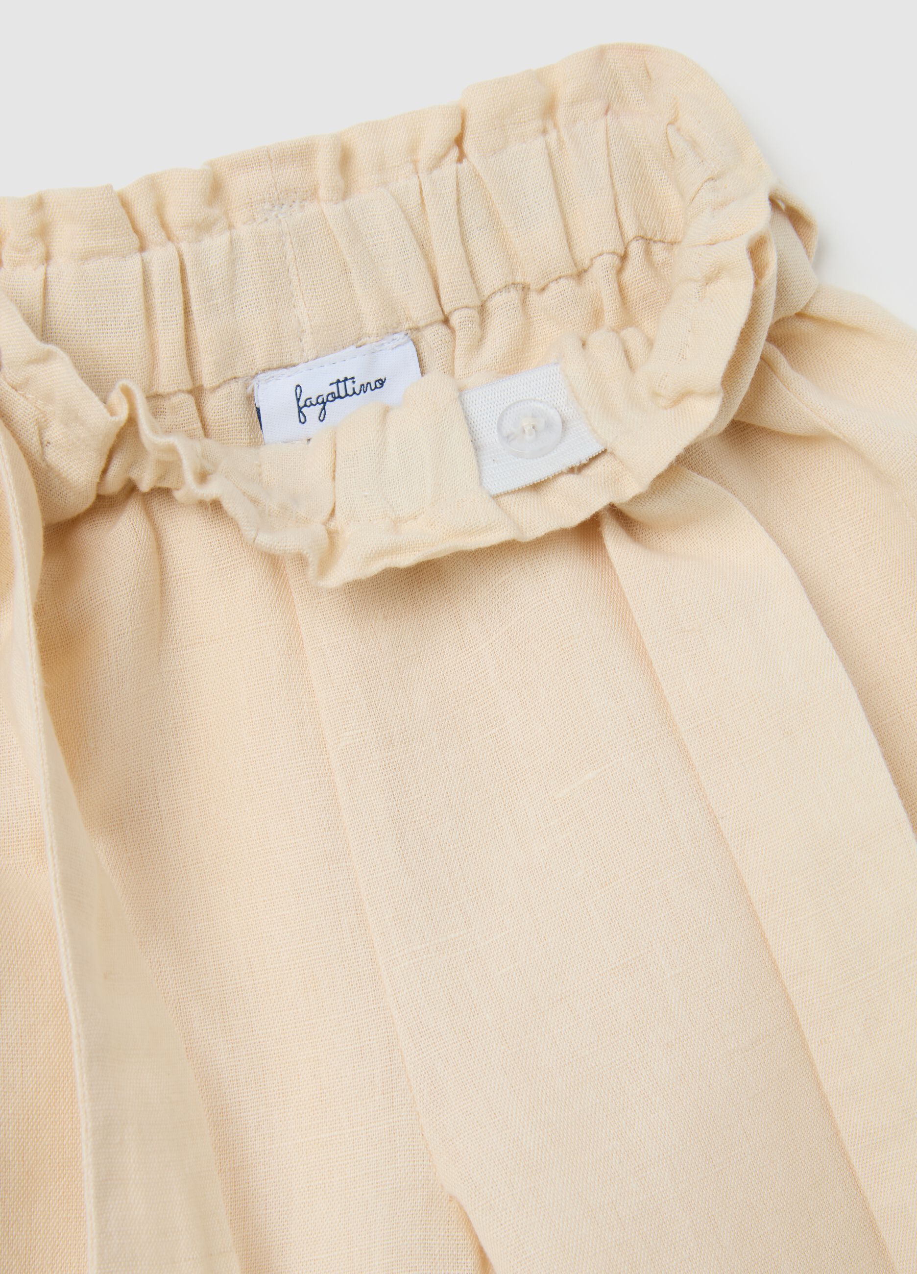 Girls' beige wide-leg culotte trousers in linen blend