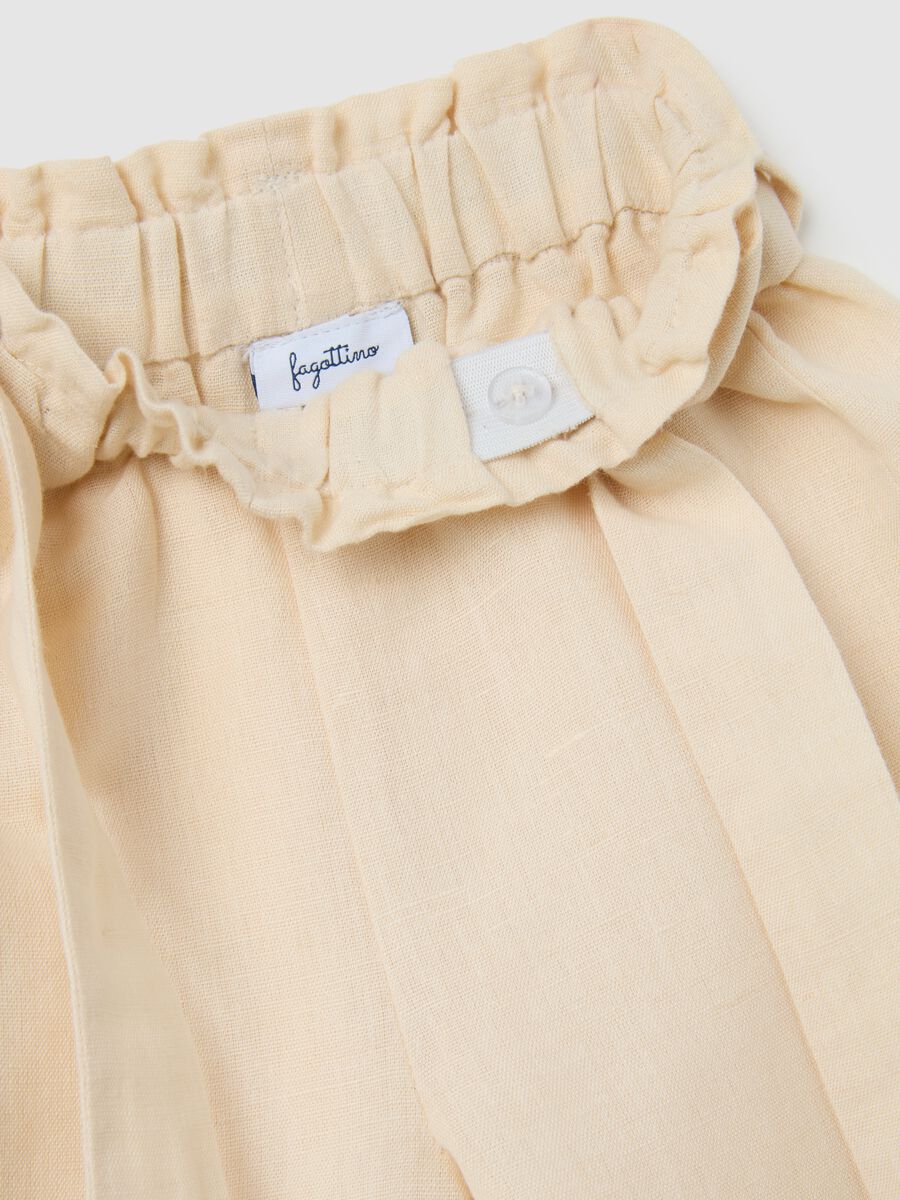 Girls' beige wide-leg culotte trousers in linen blend_2