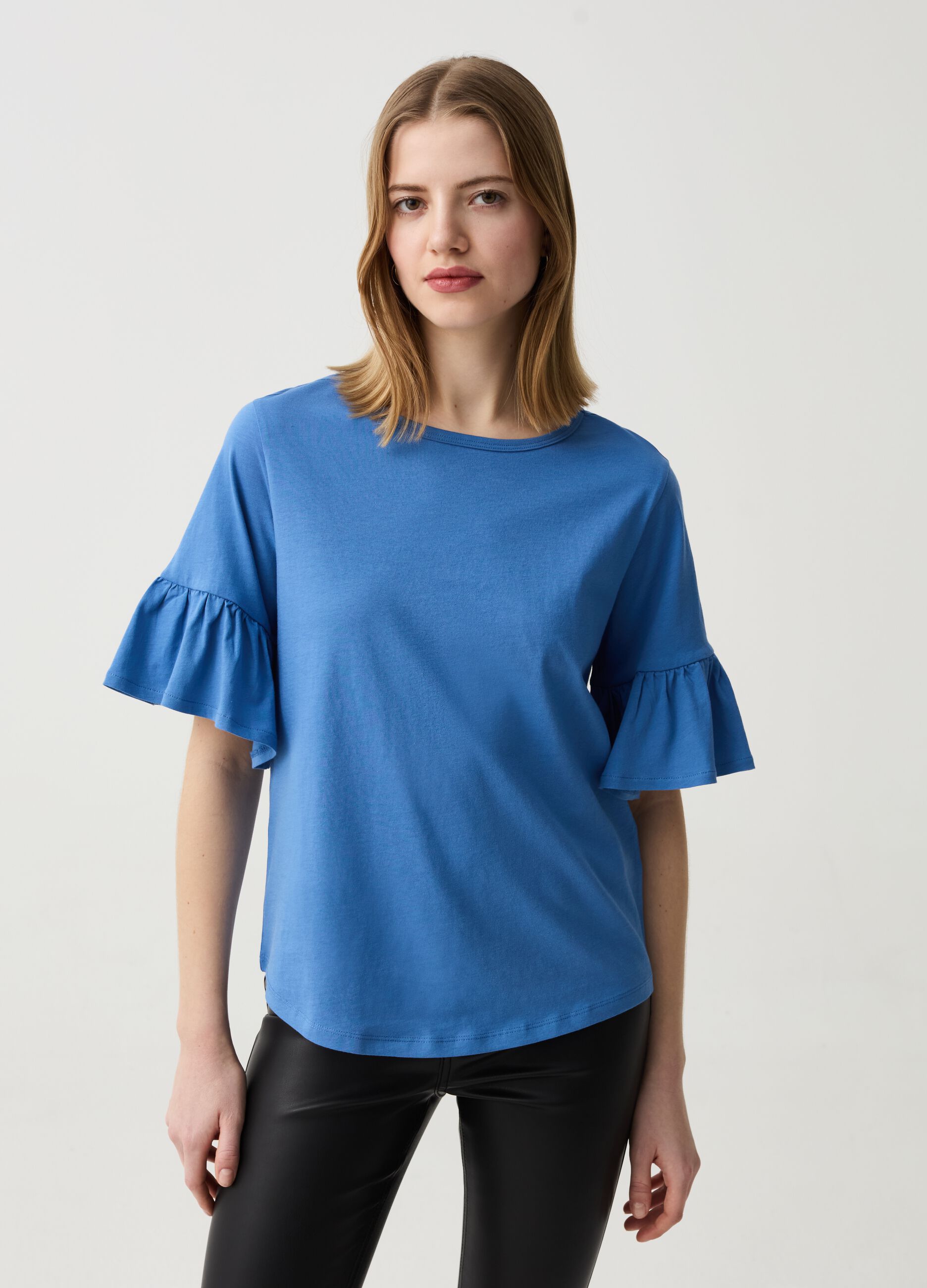 Cotton T-shirt with flounces