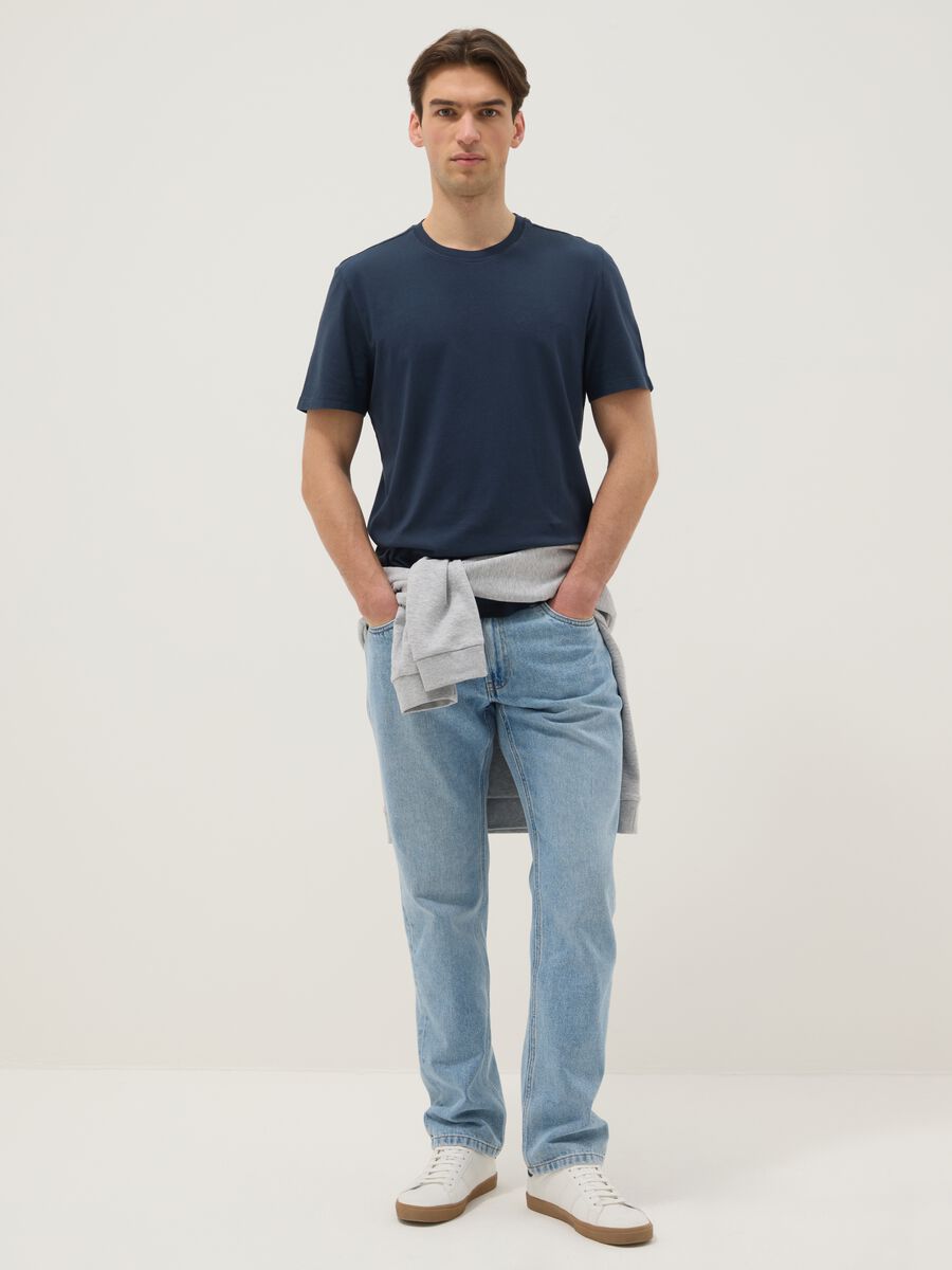 T-shirt blu in puro cotone italiano_1