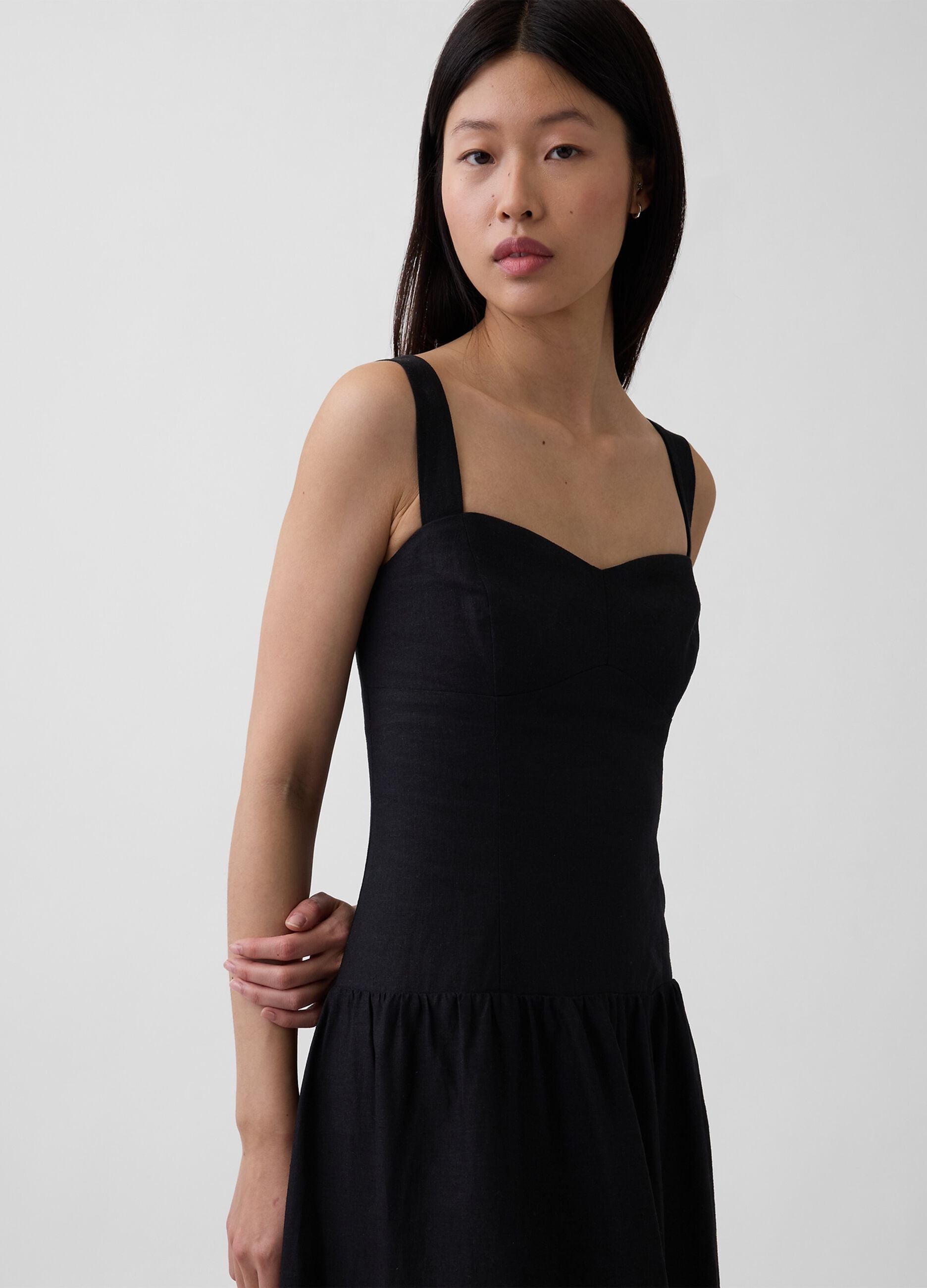 Linen-blend midi dress