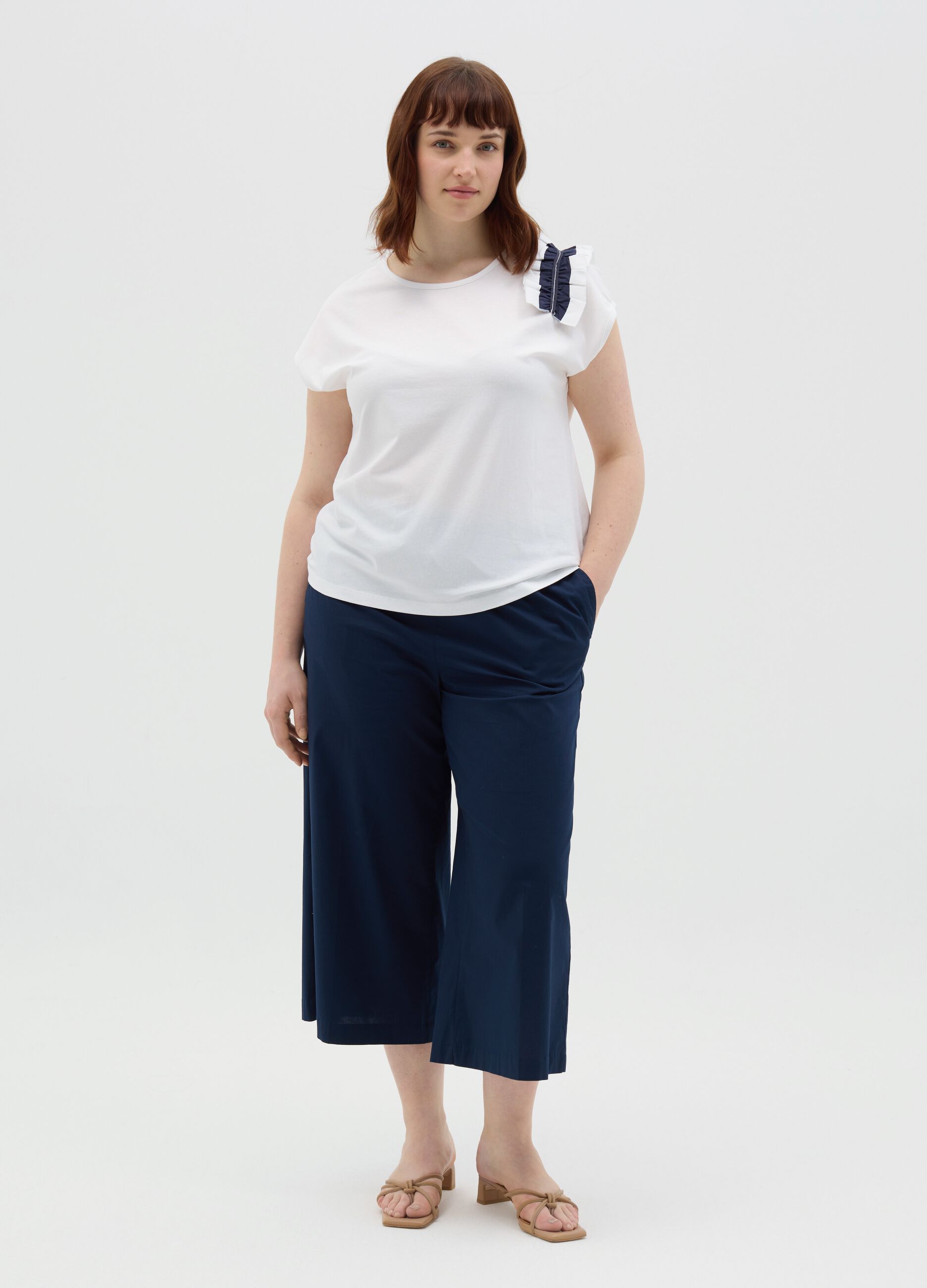 T-shirt da donna in cotone elasticizzato bianca regular fit