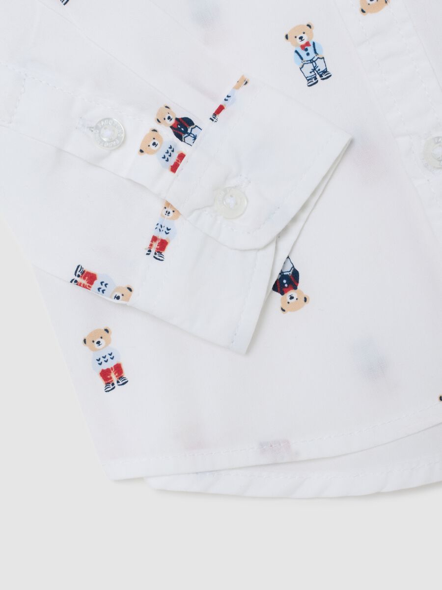 White regular fit pure cotton baby shirt with teddy bears_3