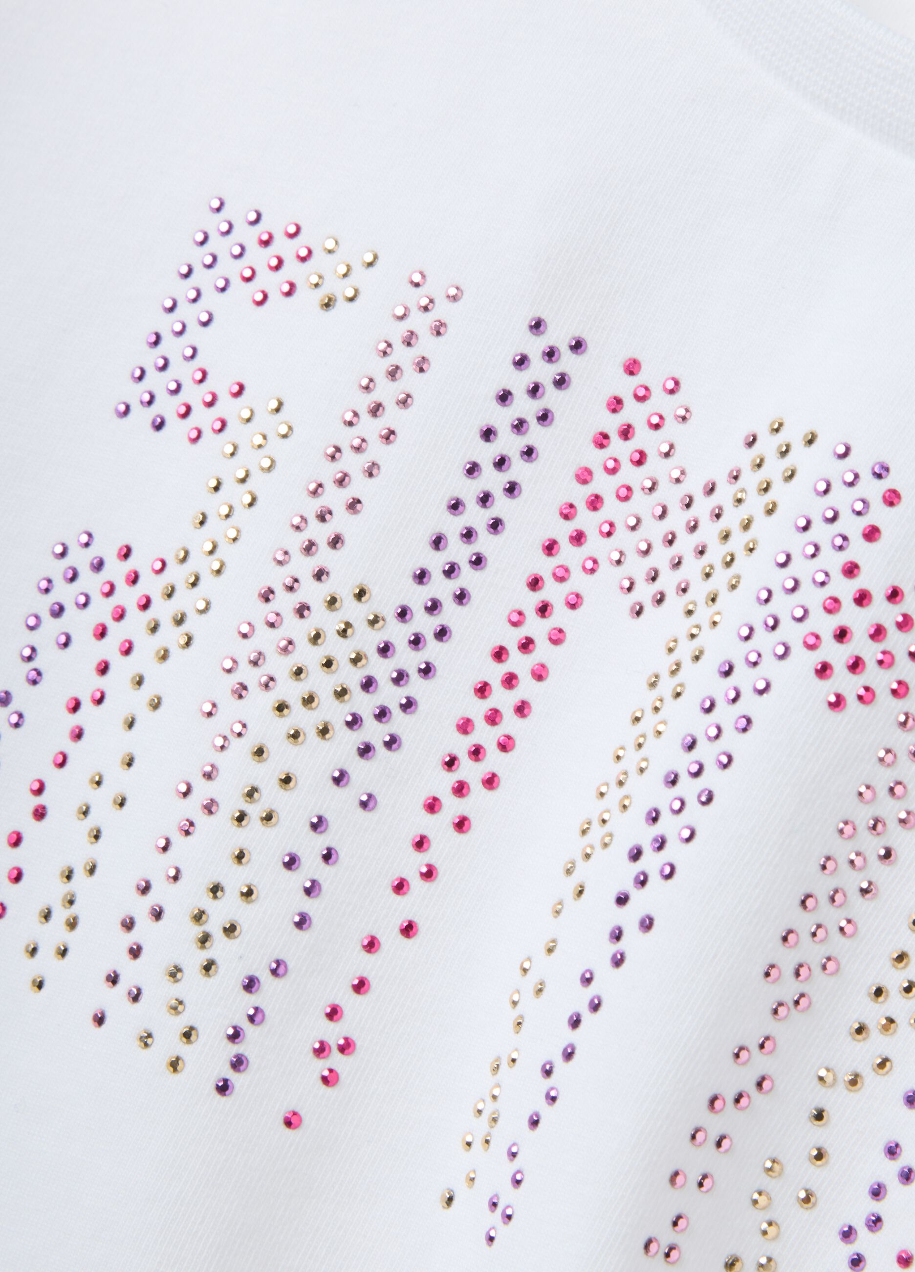 White stretch-cotton T-shirt with rhinestones