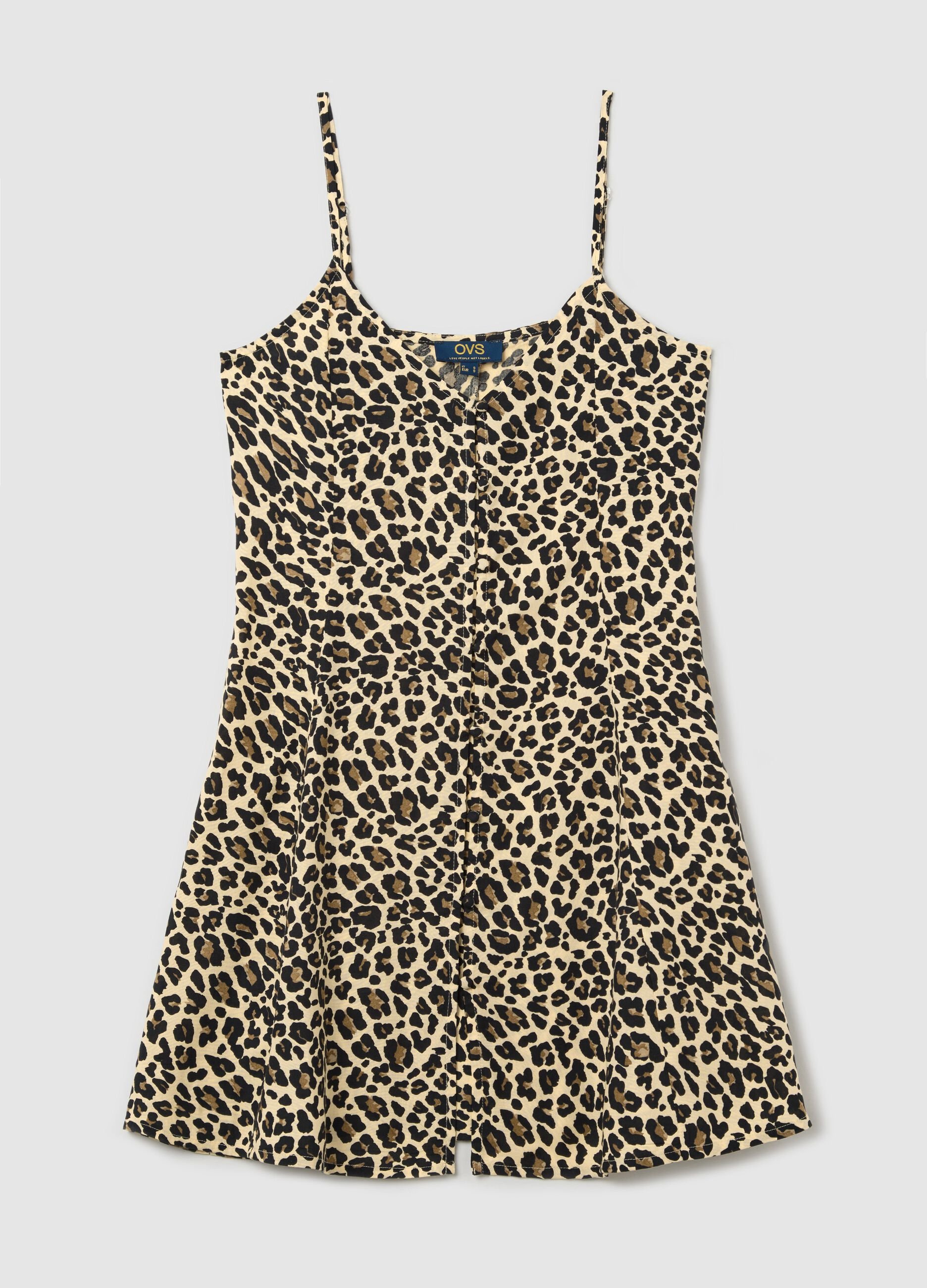 Abito beige in viscosa con fantasia animalier