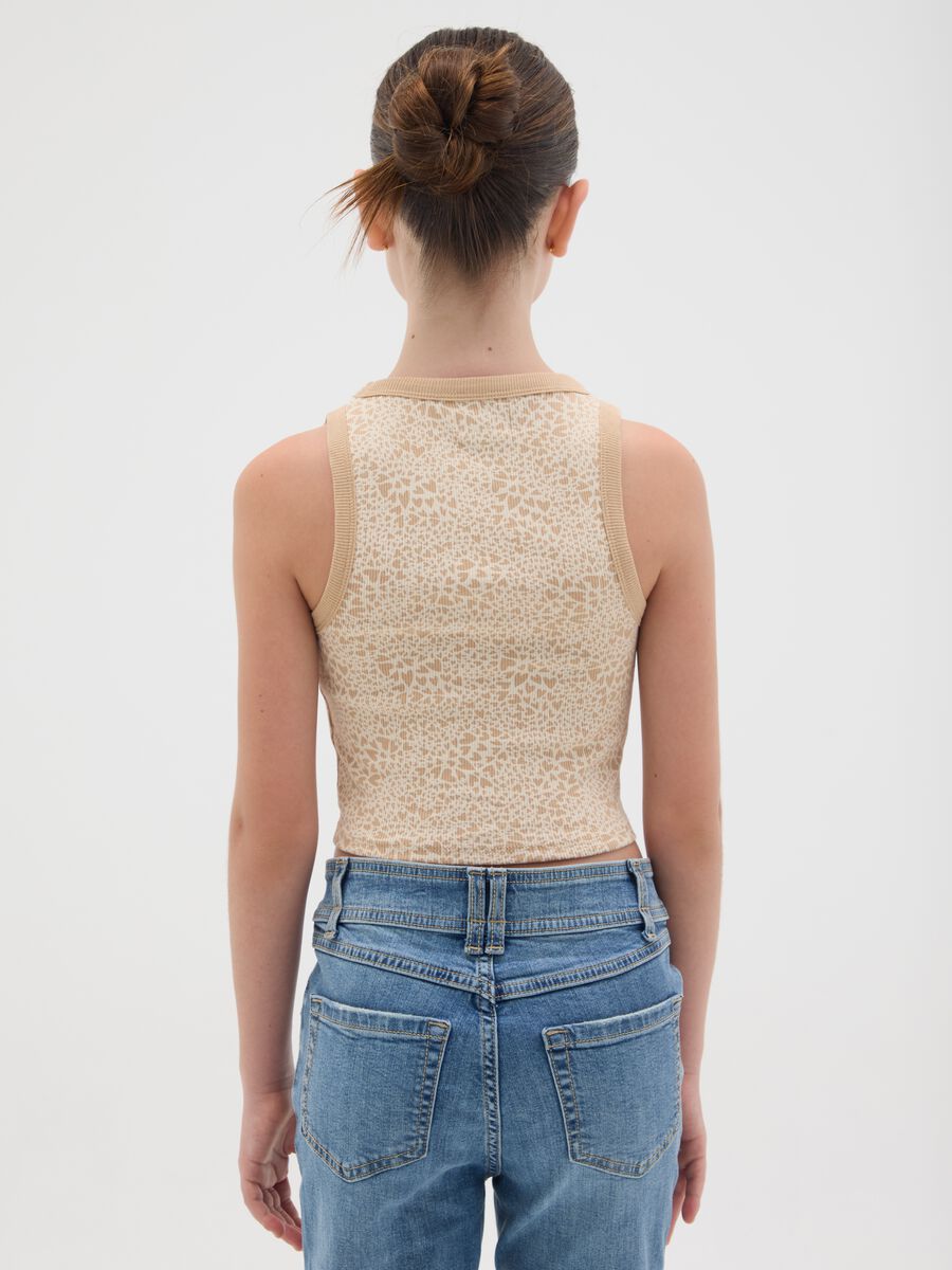 Beige stretch cotton fitted tank top for girls_1