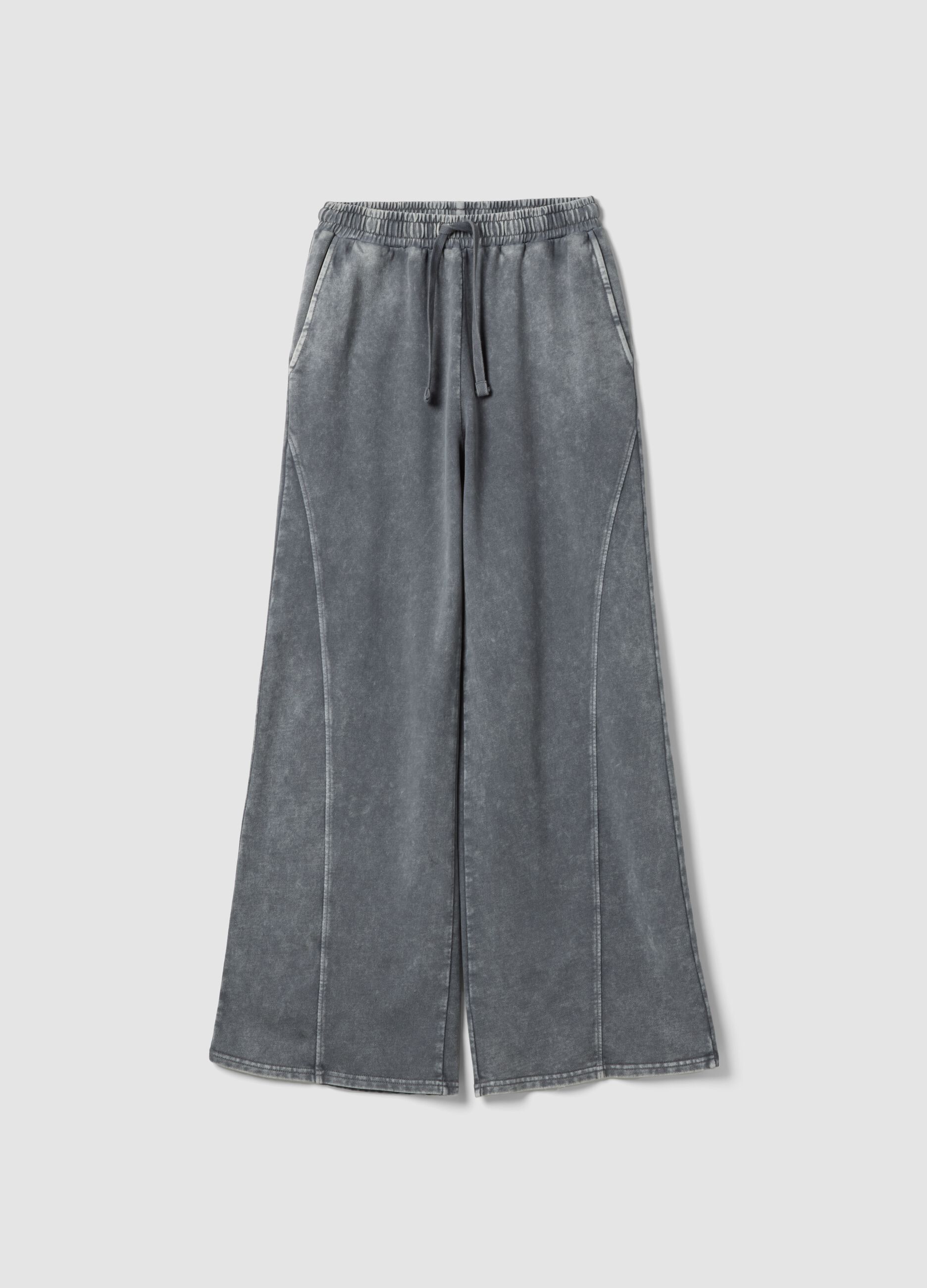 Grey wide leg pure cotton jogger trousers