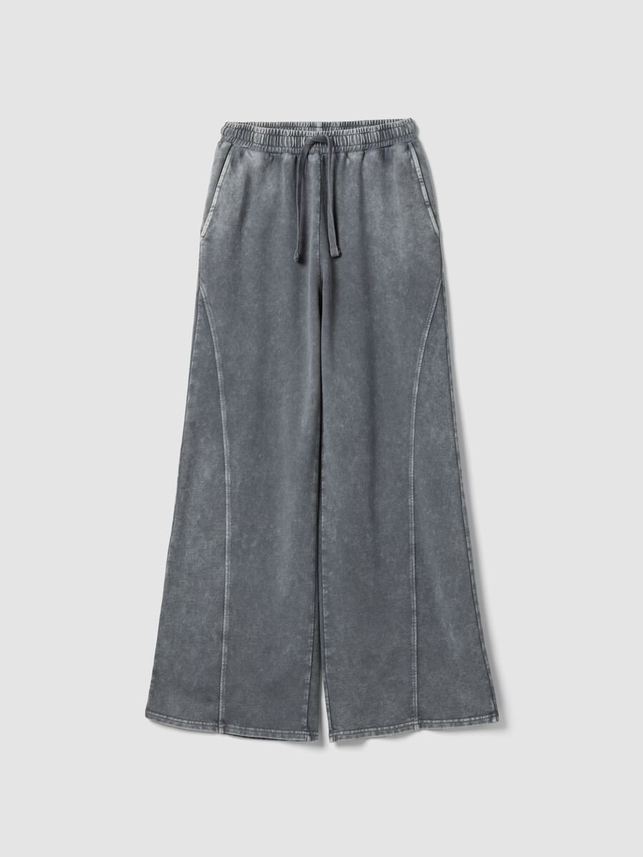 Grey wide leg pure cotton jogger trousers_4