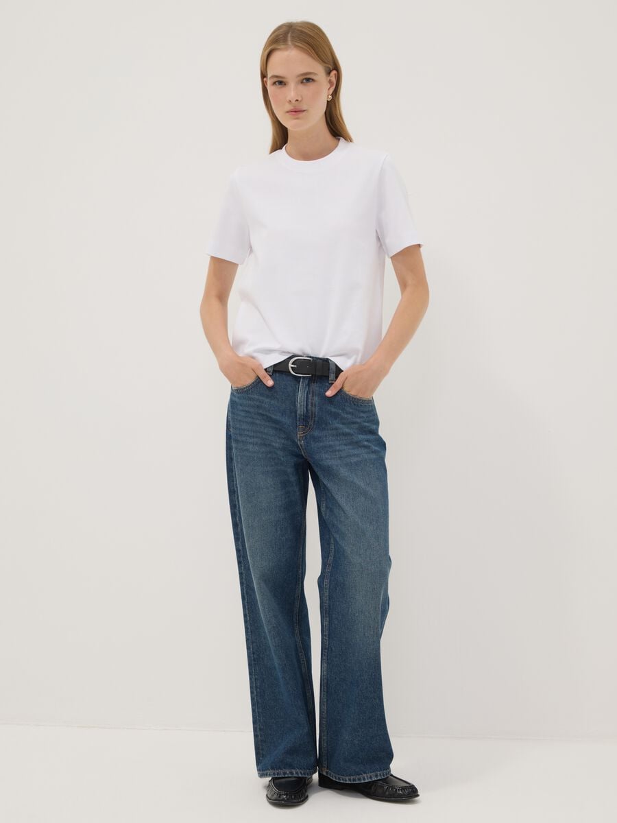 Dark blue pure cotton straight-fit jeans_1