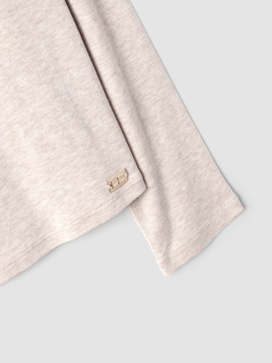 Beige lyocell and stretch wool mock-neck T-shirt, regular fit_5