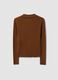 Brown fitted ribbed viscose-blend cardigan with polo collar_6