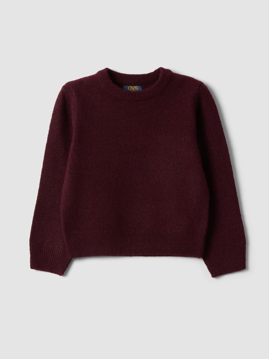 Maglione viola in tessuto elasticizzato con girocollo_0