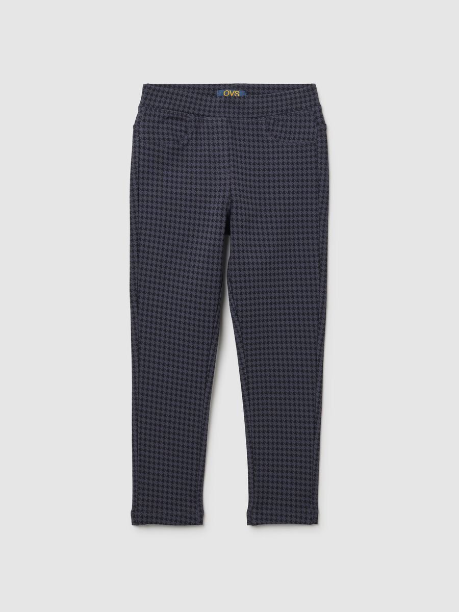 Girl's Blue Cotton Blend Leggings with Houndstooth Pattern_0