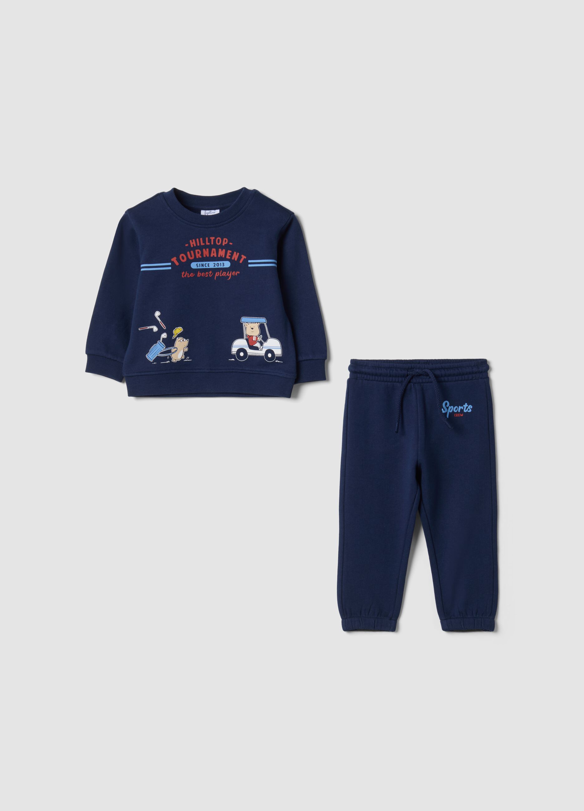 Blue pure cotton jogger set with sporty print