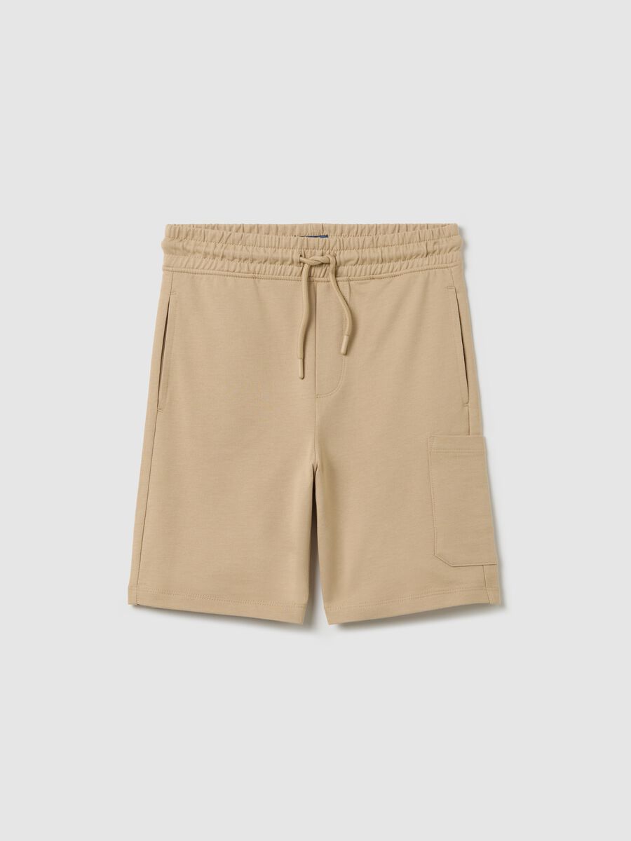 Beige cargo Bermuda joggers in cotton with drawstring_0