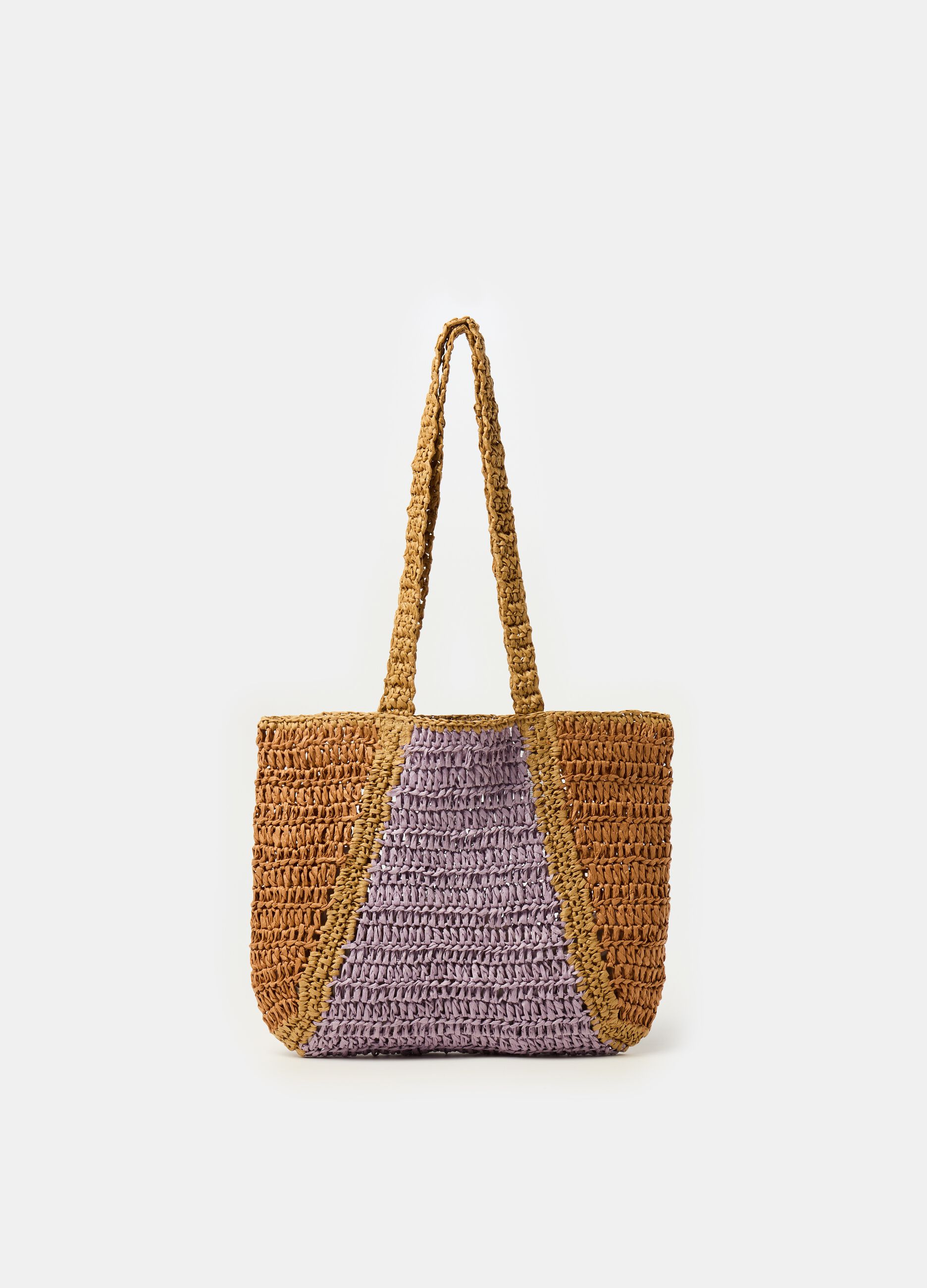 Borsa shopper in paglia bicolore