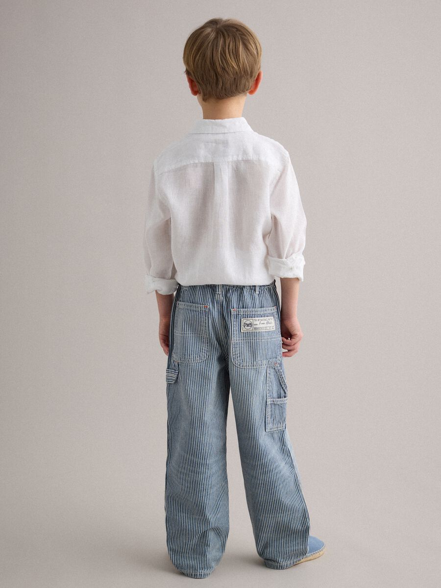 Boys&rsquo; multicolour striped pure cotton denim trousers, relaxed fit_2