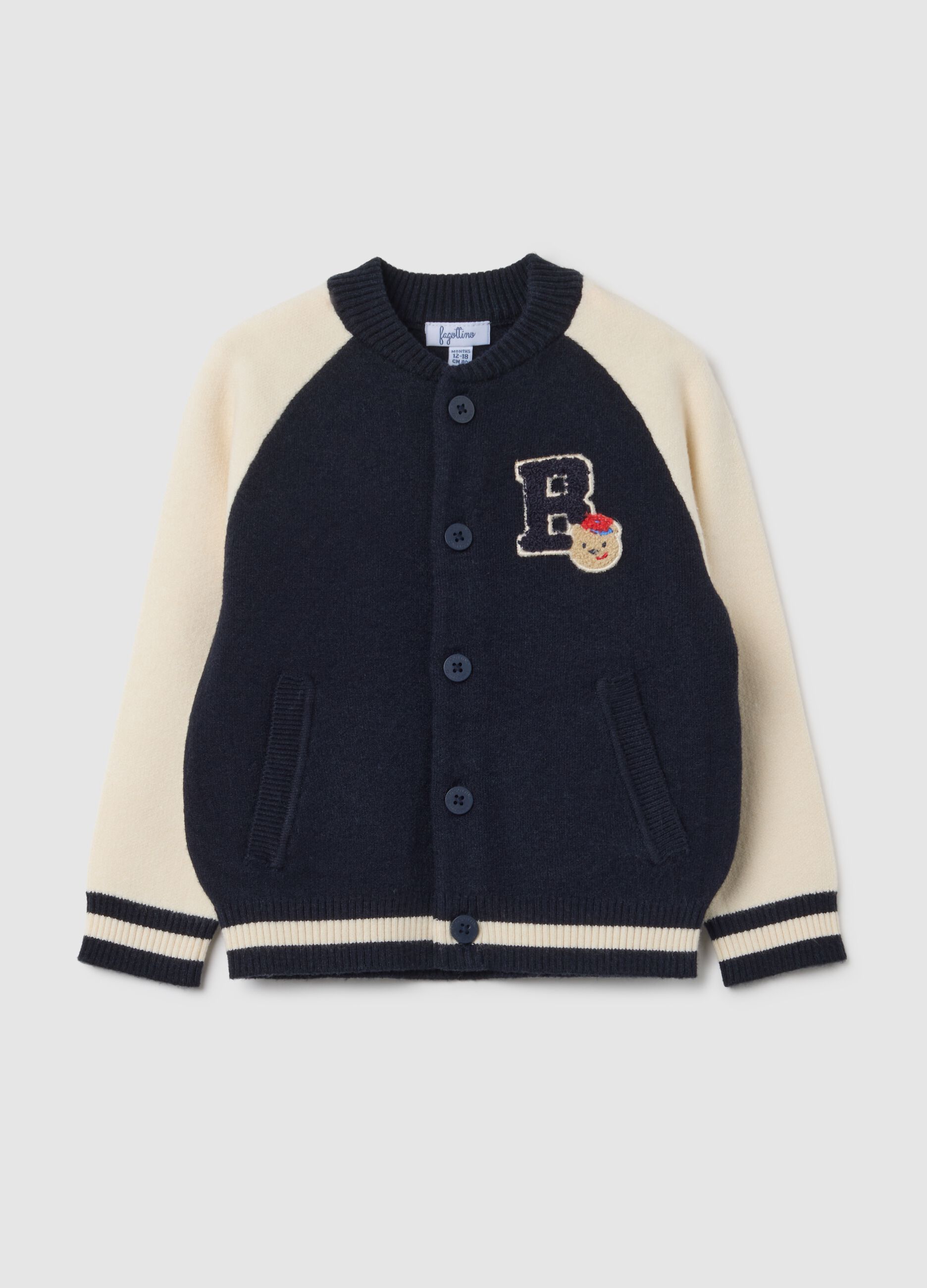 Children's cardigan in blue and cream blend regular fit
