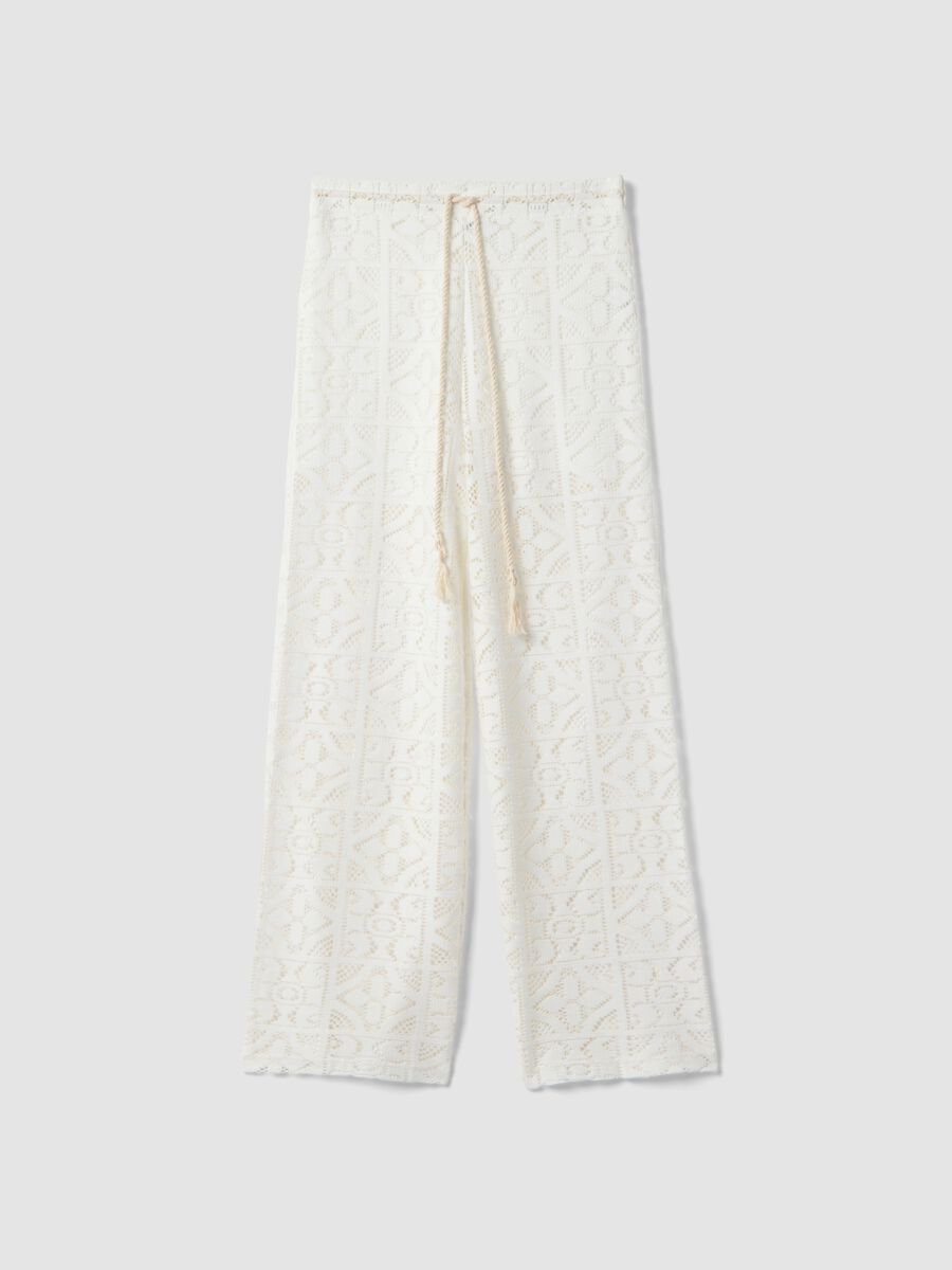 White openwork wide-leg trousers with elasticated waistband_4