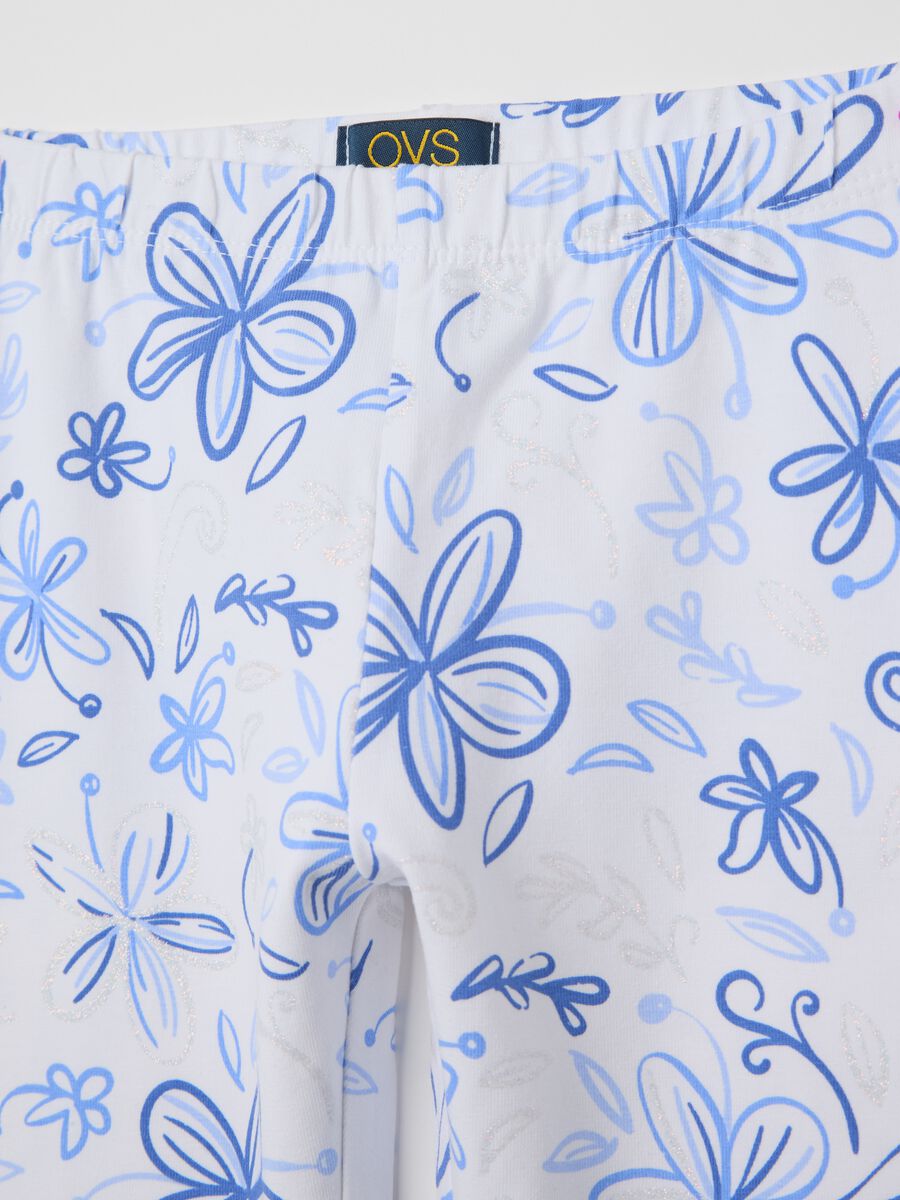 White three-quarter leggings in stretch cotton with print_2