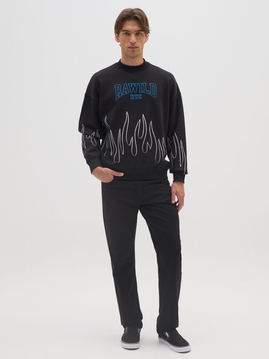 Black cotton blend sweatshirt with print and crew neck_1