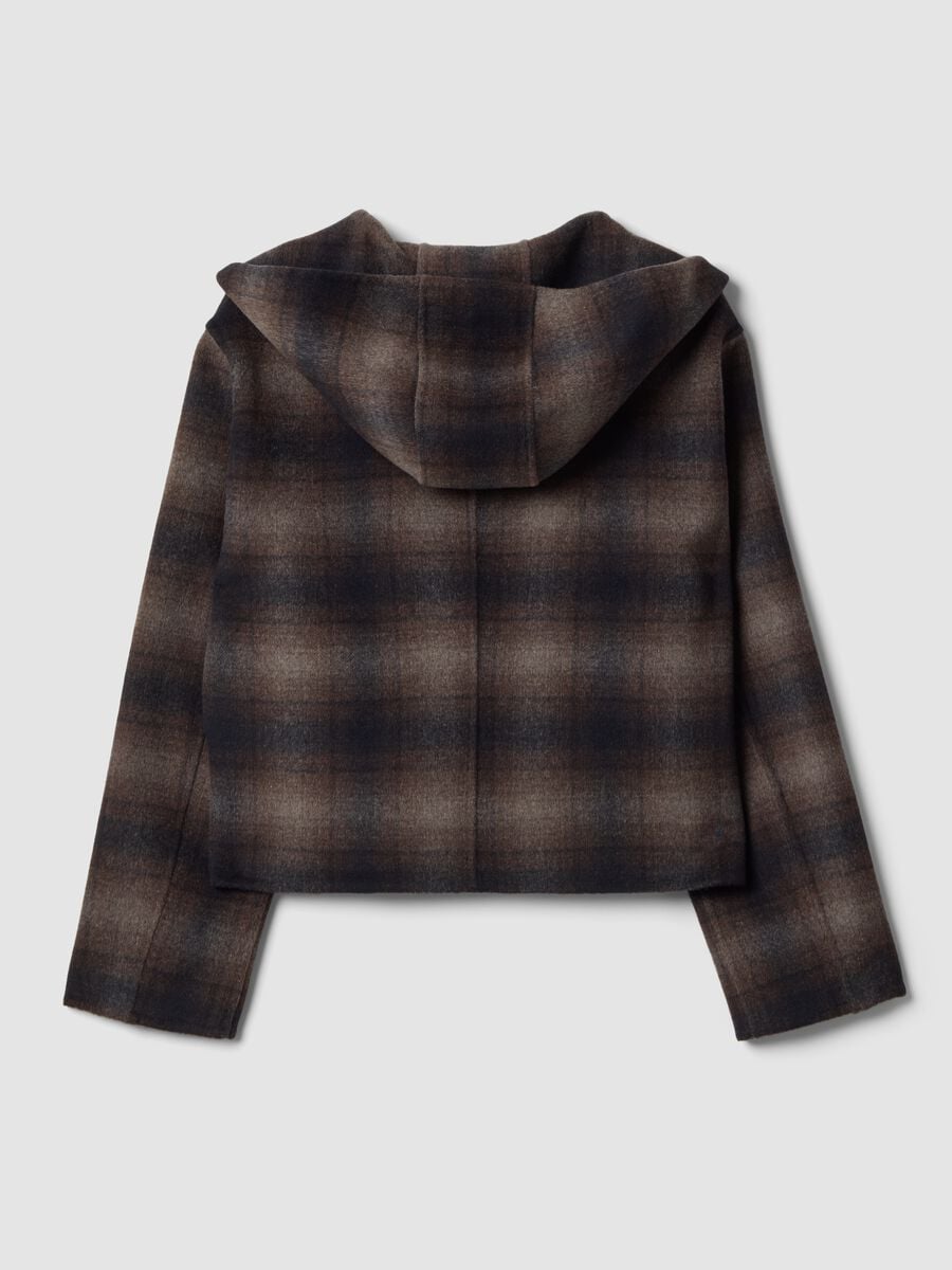 Cappotto marrone in misto lana e viscosa con cappuccio regular fit_2