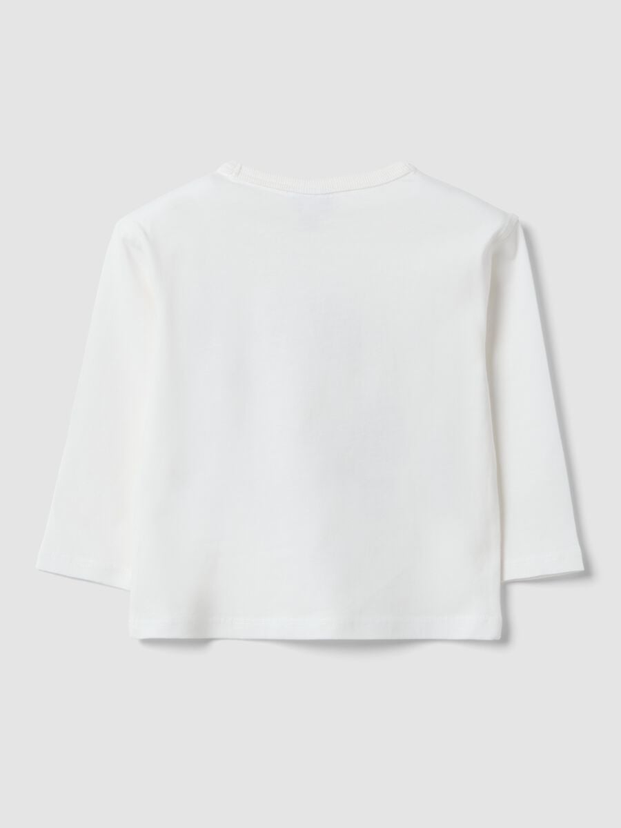 T-shirt bianca in puro cotone organico con stampa cagnolino per bimbo_1
