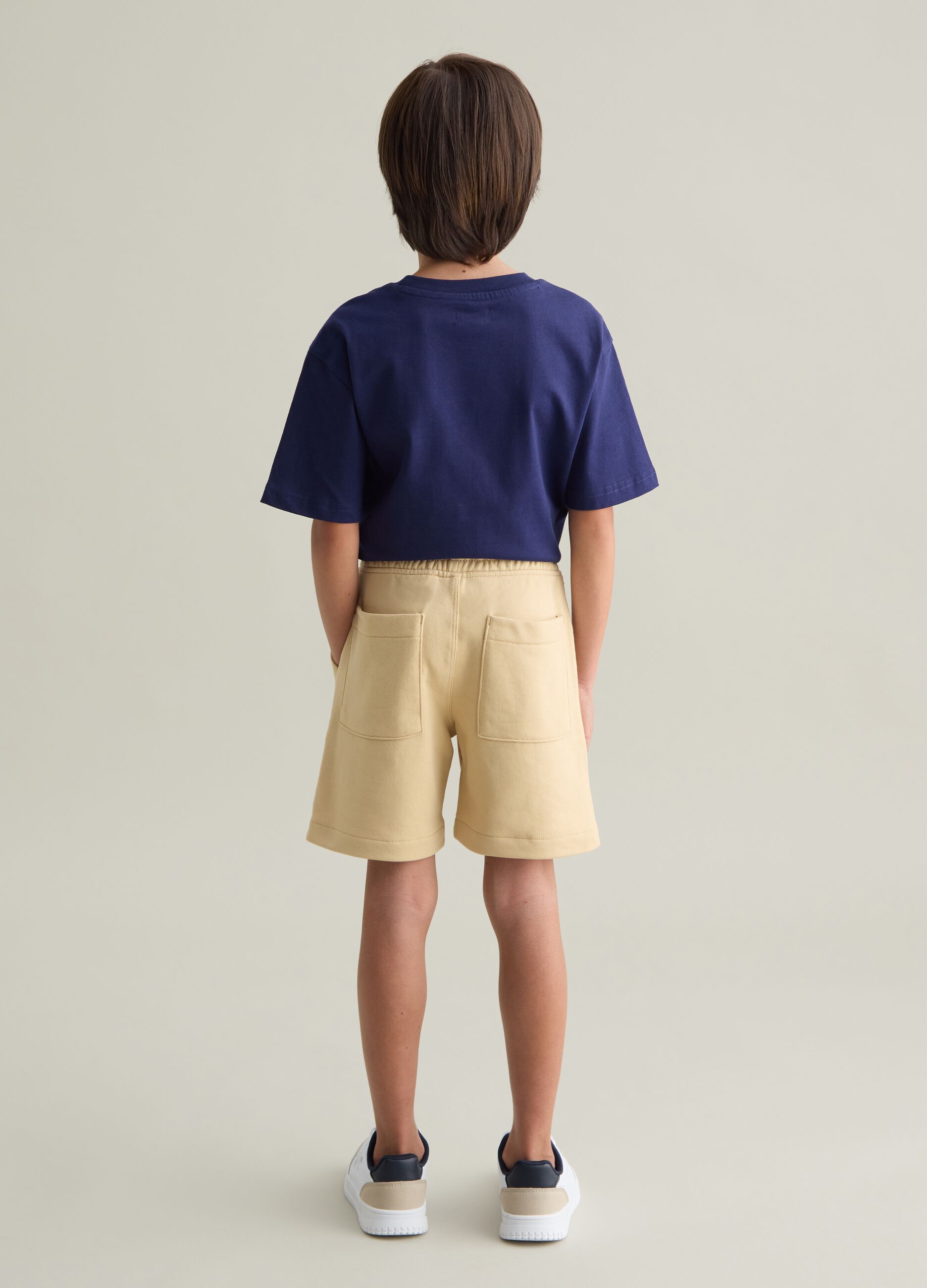 Beige cargo shorts in French terry