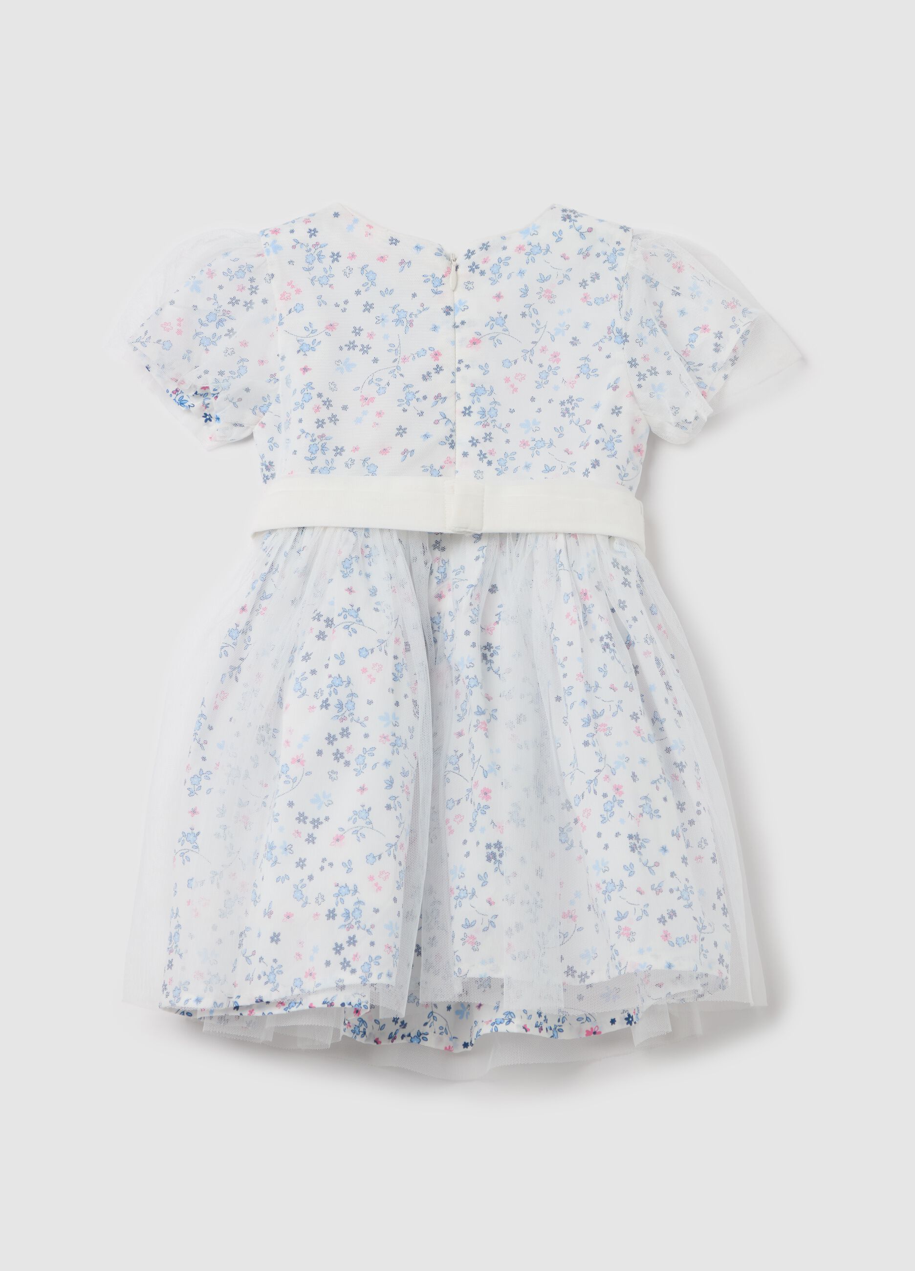 Dress with floral pattern and tulle