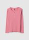 Pure cotton pink pyjama top with serafino neckline, regular fit_0