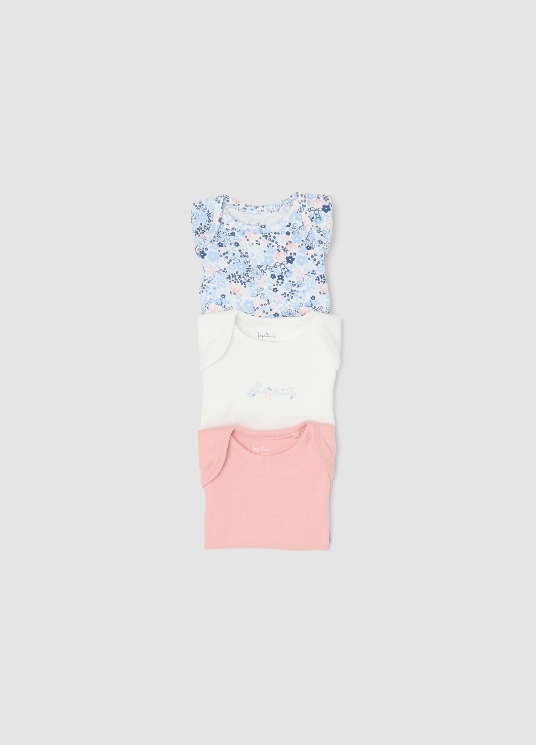 Tripack di body multicolor in puro cotone per neonata