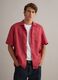 Red shirt with bowling collar in pure linen_1