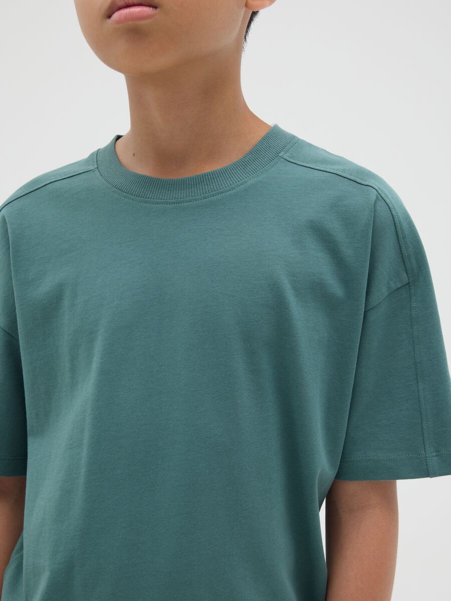 T-shirt da ragazzo in puro cotone verde regular fit con scollo rotondo_2