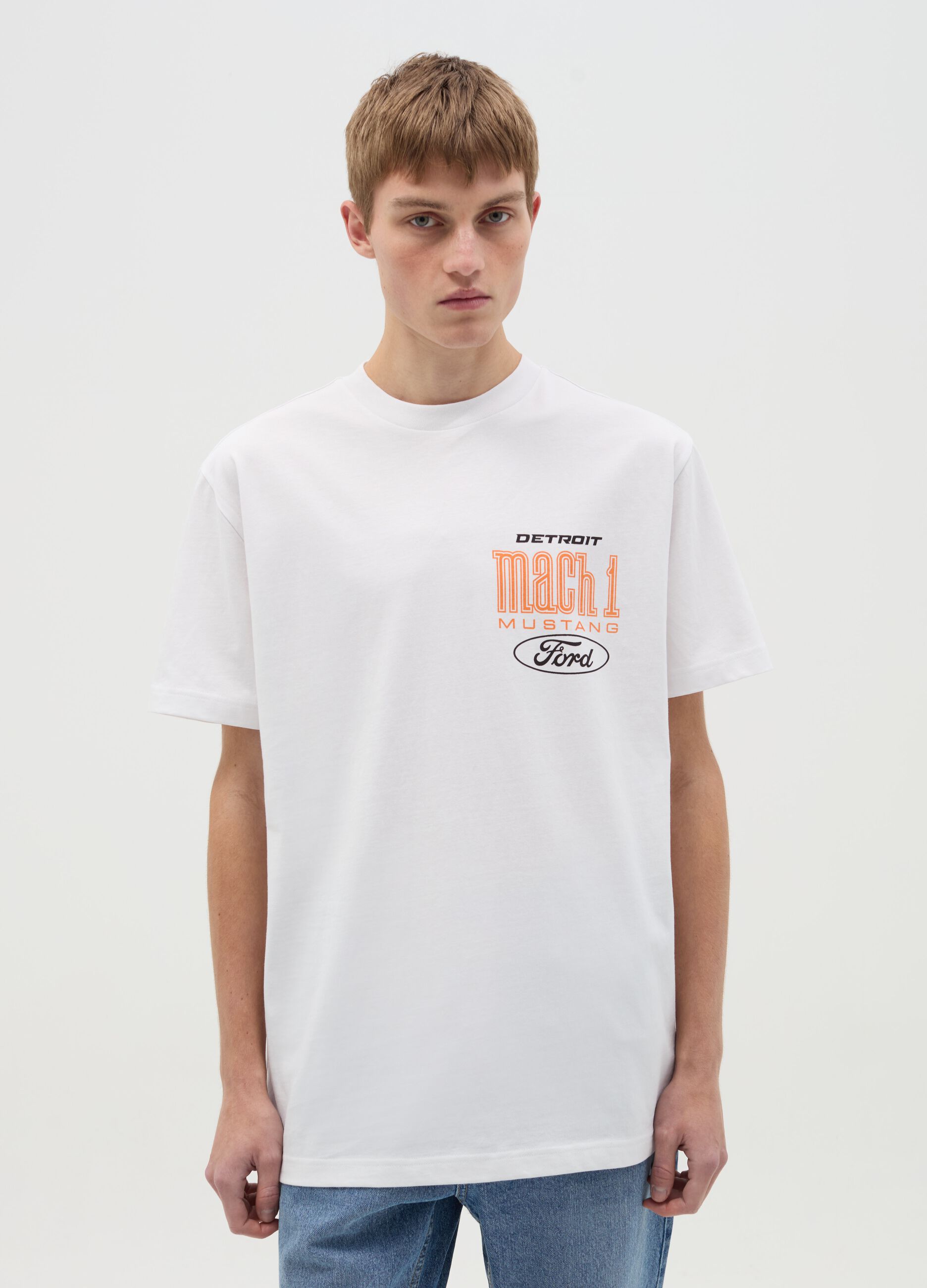 Cotton T-shirt with "Mach 1 Ford Mustang" print