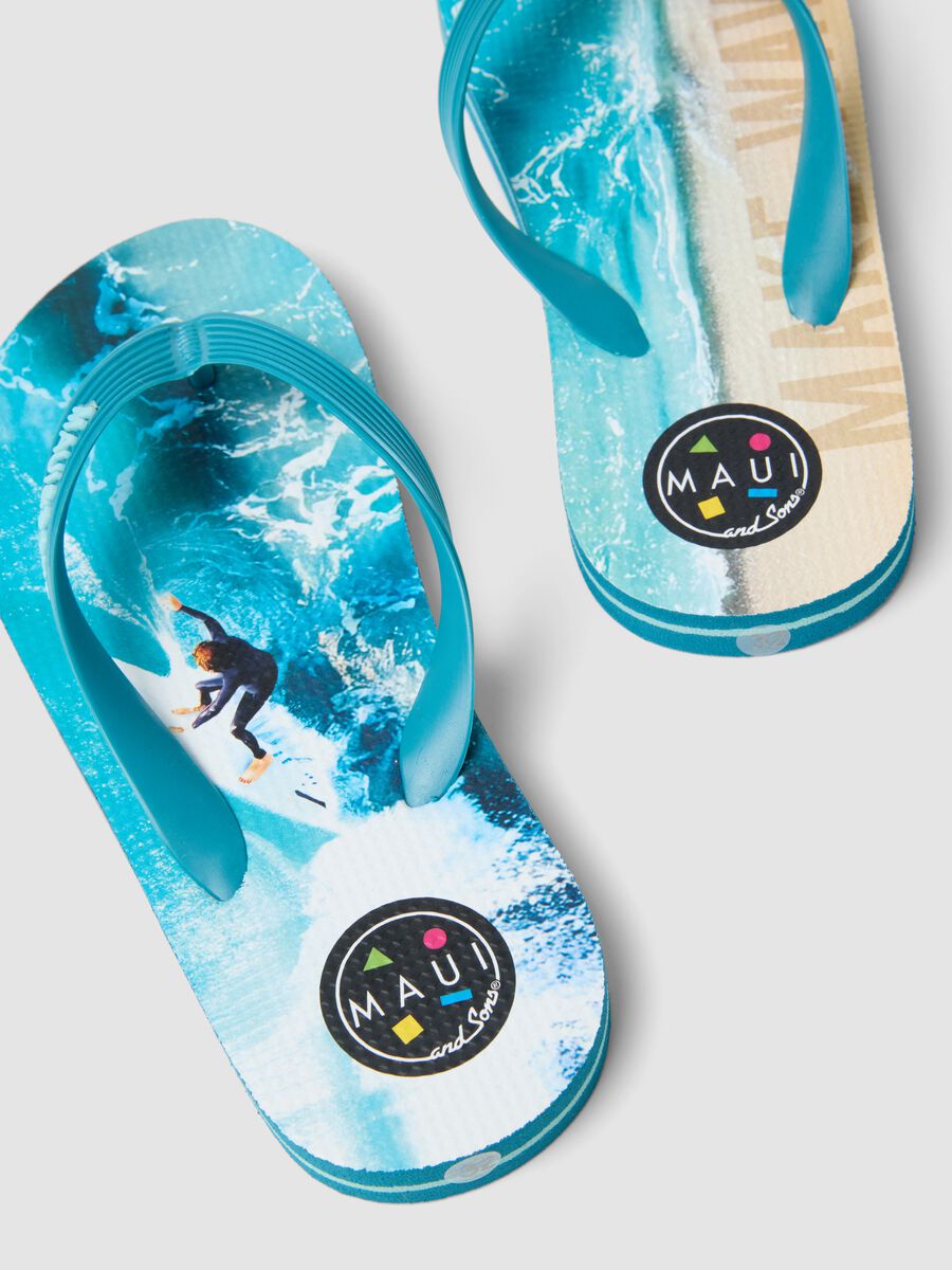 Blue and beige children's flip flops with surf design_2