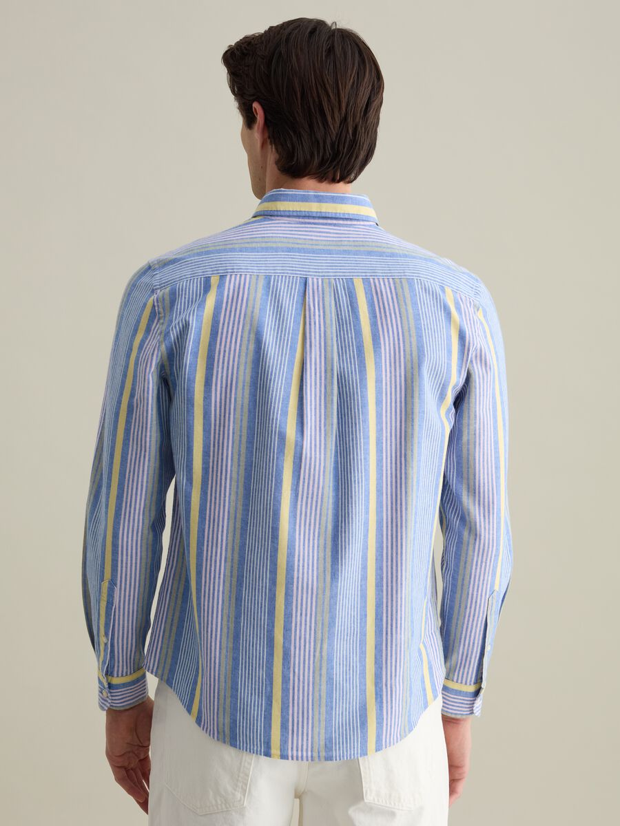 Regular-fit shirt in cotton and linen with multicoloured stripes_2