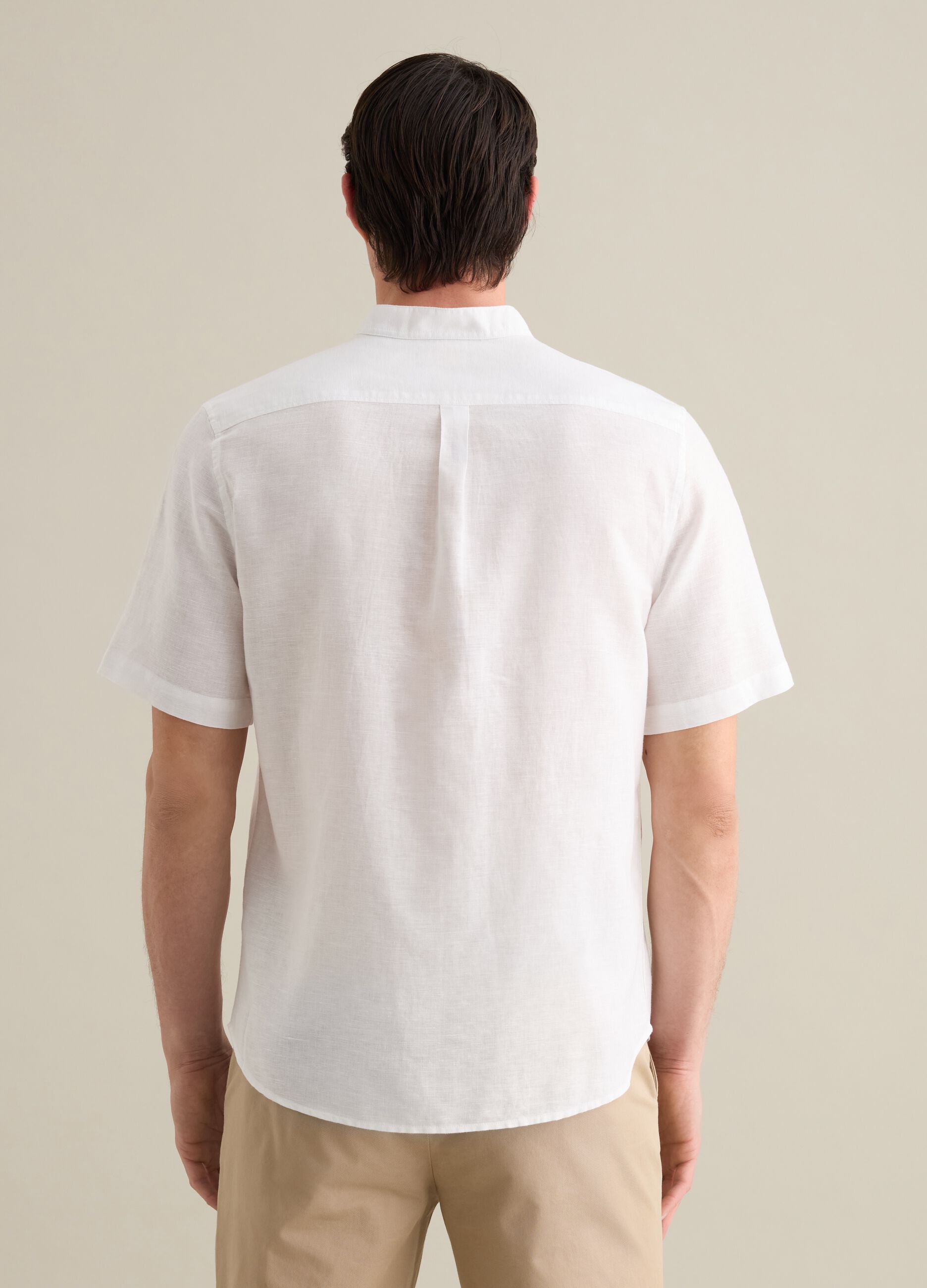 Piombo White Short Sleeve Linen and Cotton Shirt
