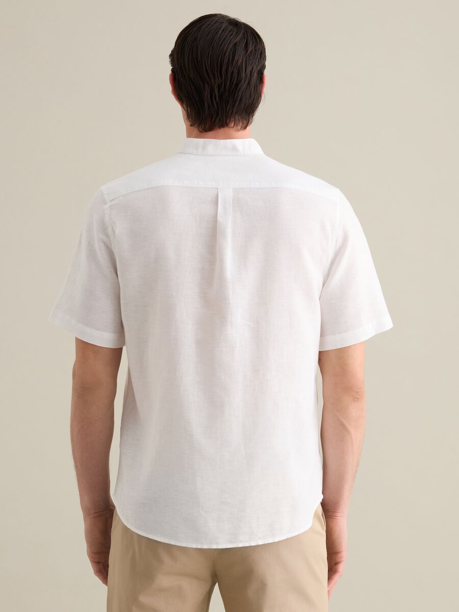 Piombo White Short Sleeve Linen and Cotton Shirt_3