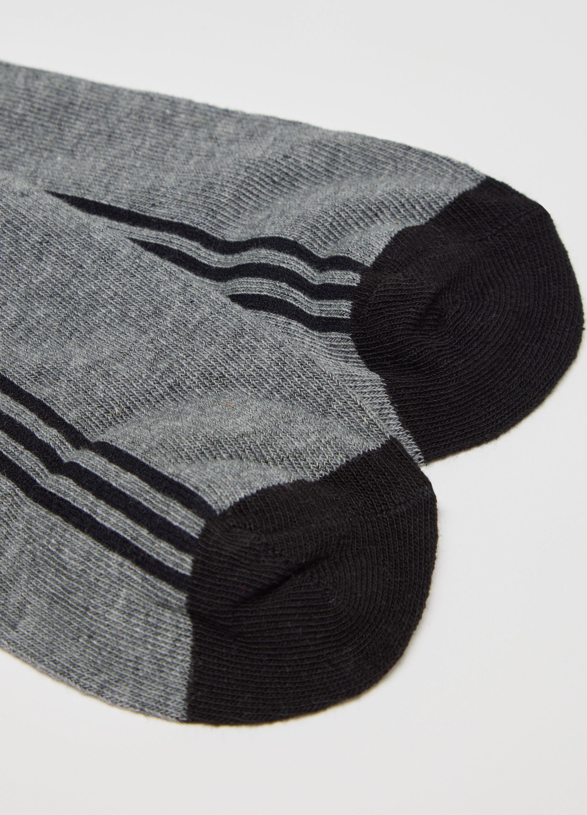 Three-pair pack grey sports socks with striped details