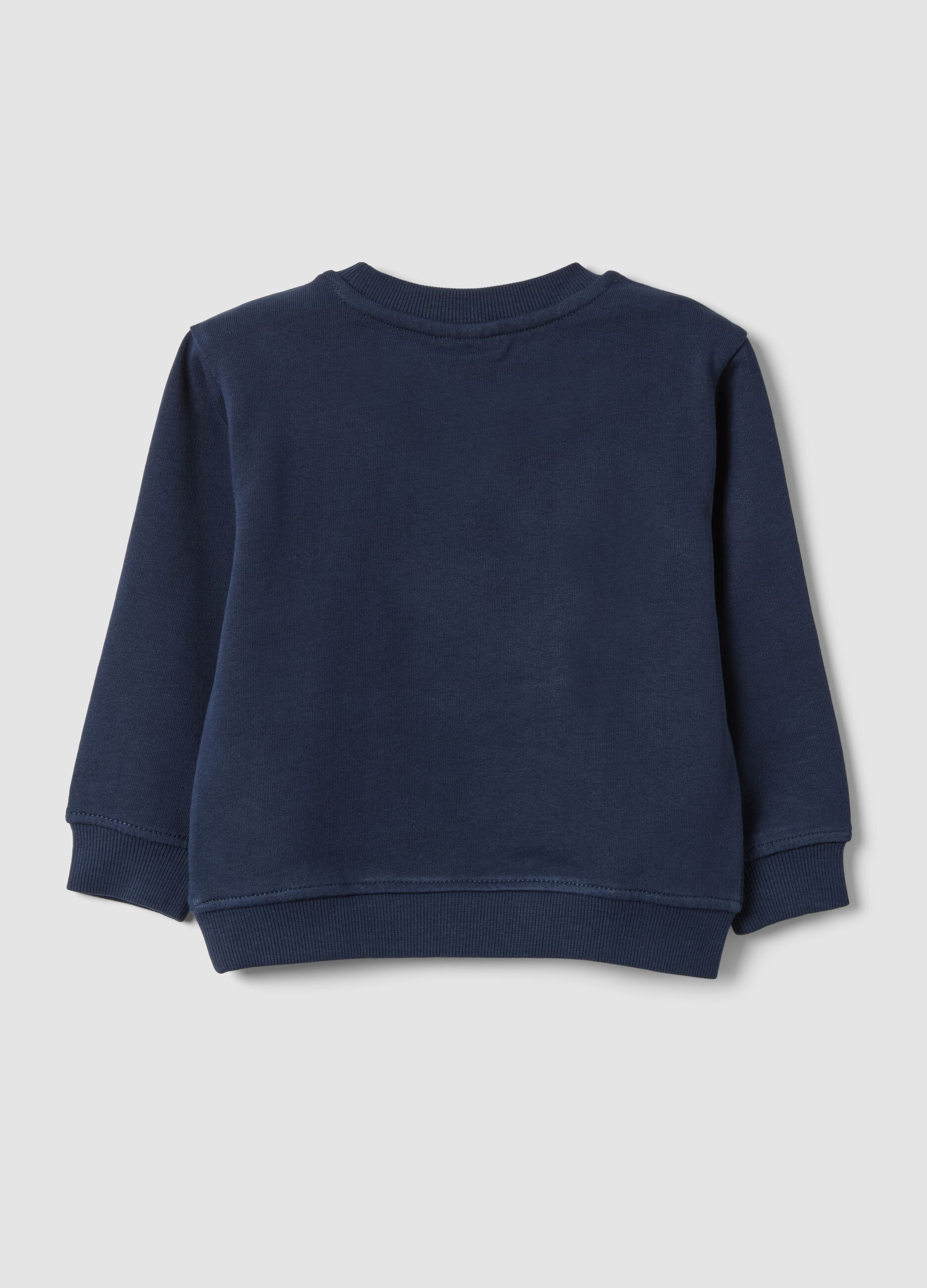 Felpa blu in puro cotone con girocollo e stampa per bimbo regular fit