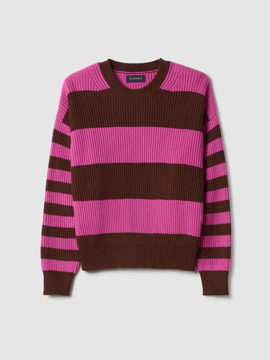 Multicoloured striped crew neck sweater in regular fit cotton blend_4