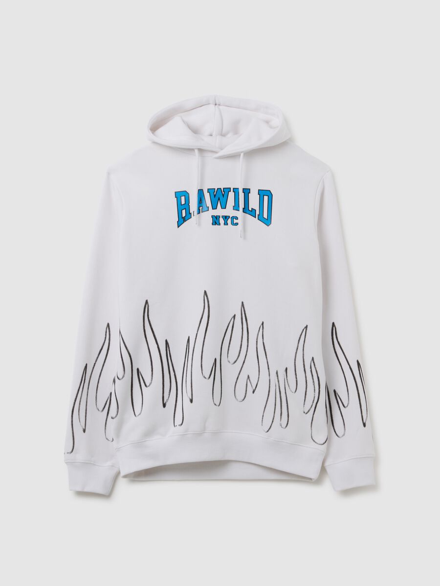 White Cotton Blend Hoodie with Flames_4